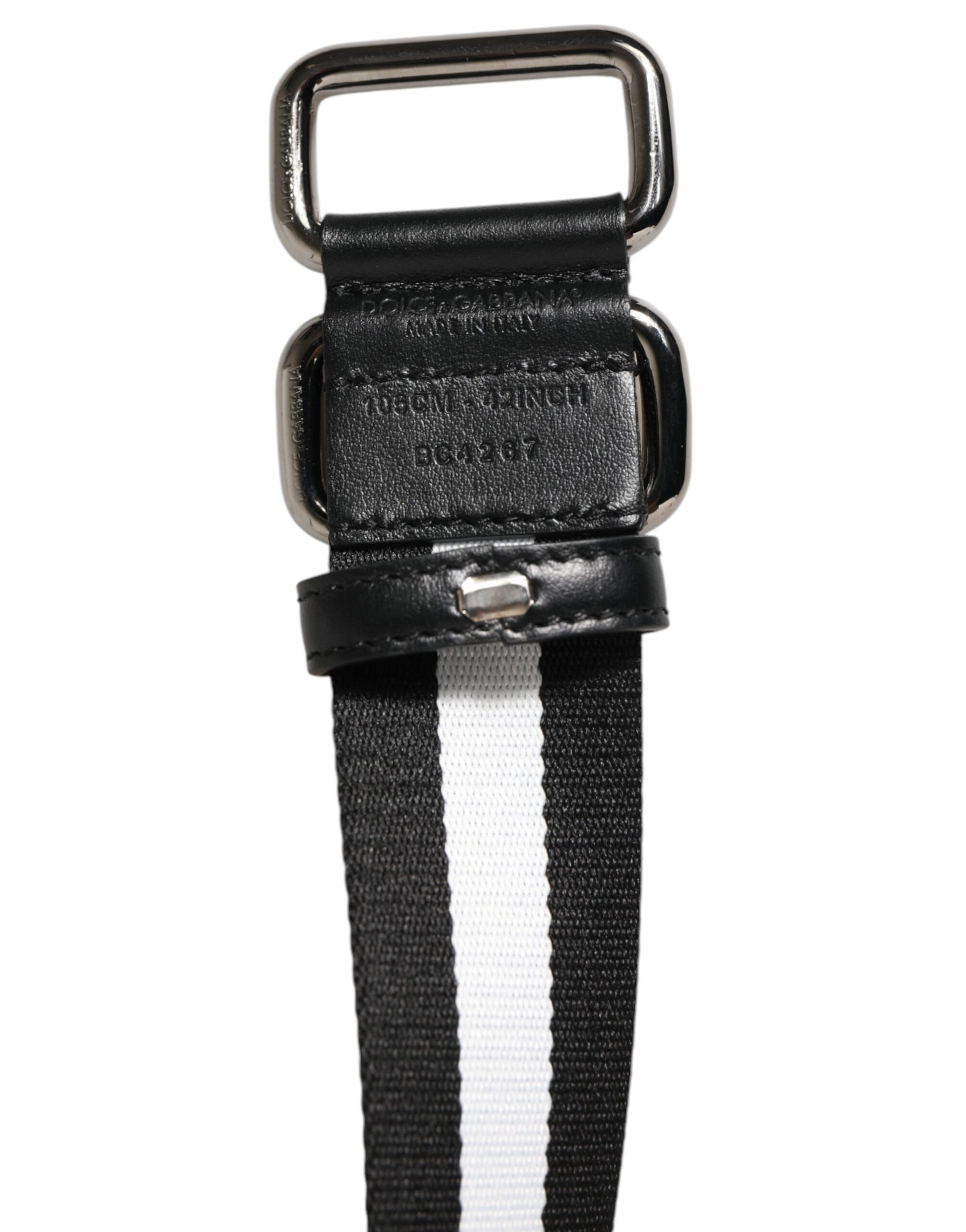 Dolce & Gabbana Black White Striped Metal Buckle Men Belt