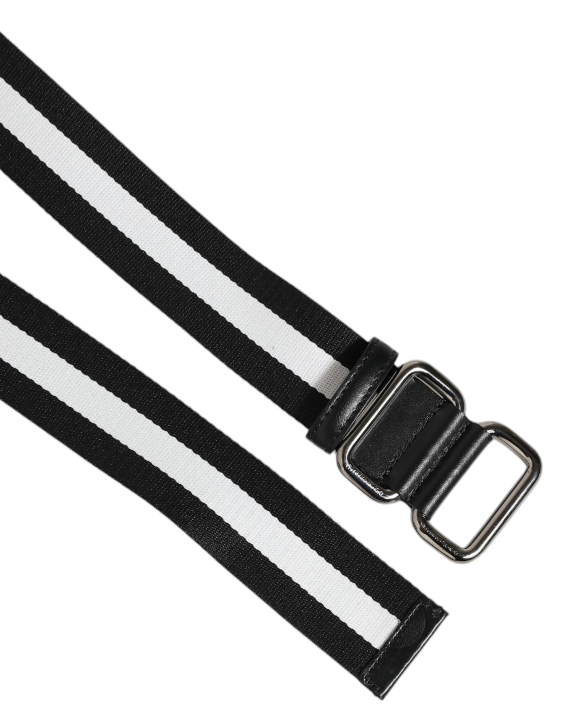 Dolce & Gabbana Black White Striped Metal Buckle Men Belt