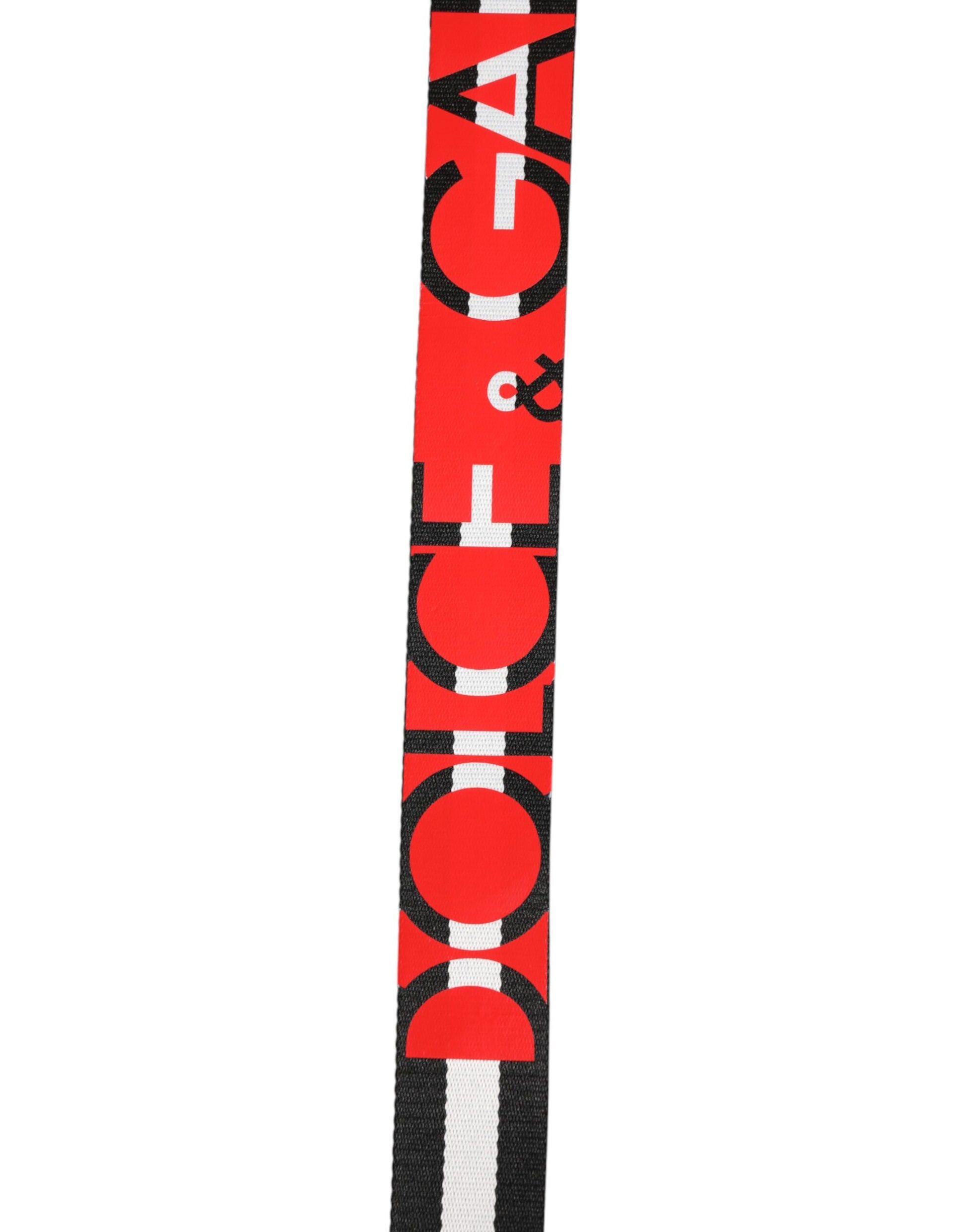 Dolce & Gabbana Black White Striped Logo Metal Buckle Belt