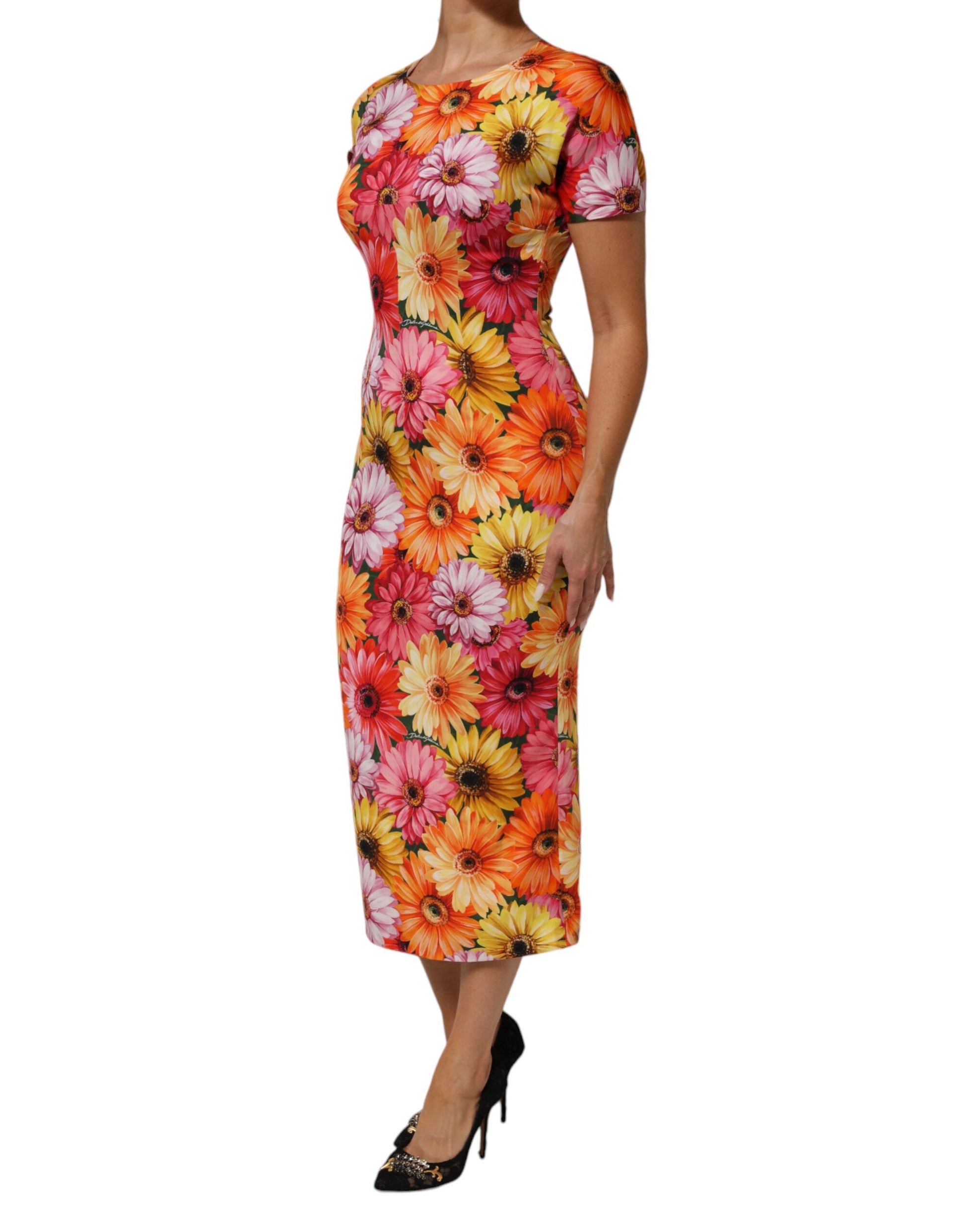 Dolce & Gabbana Multicolor Floral Print SilkSheath Midi Dress