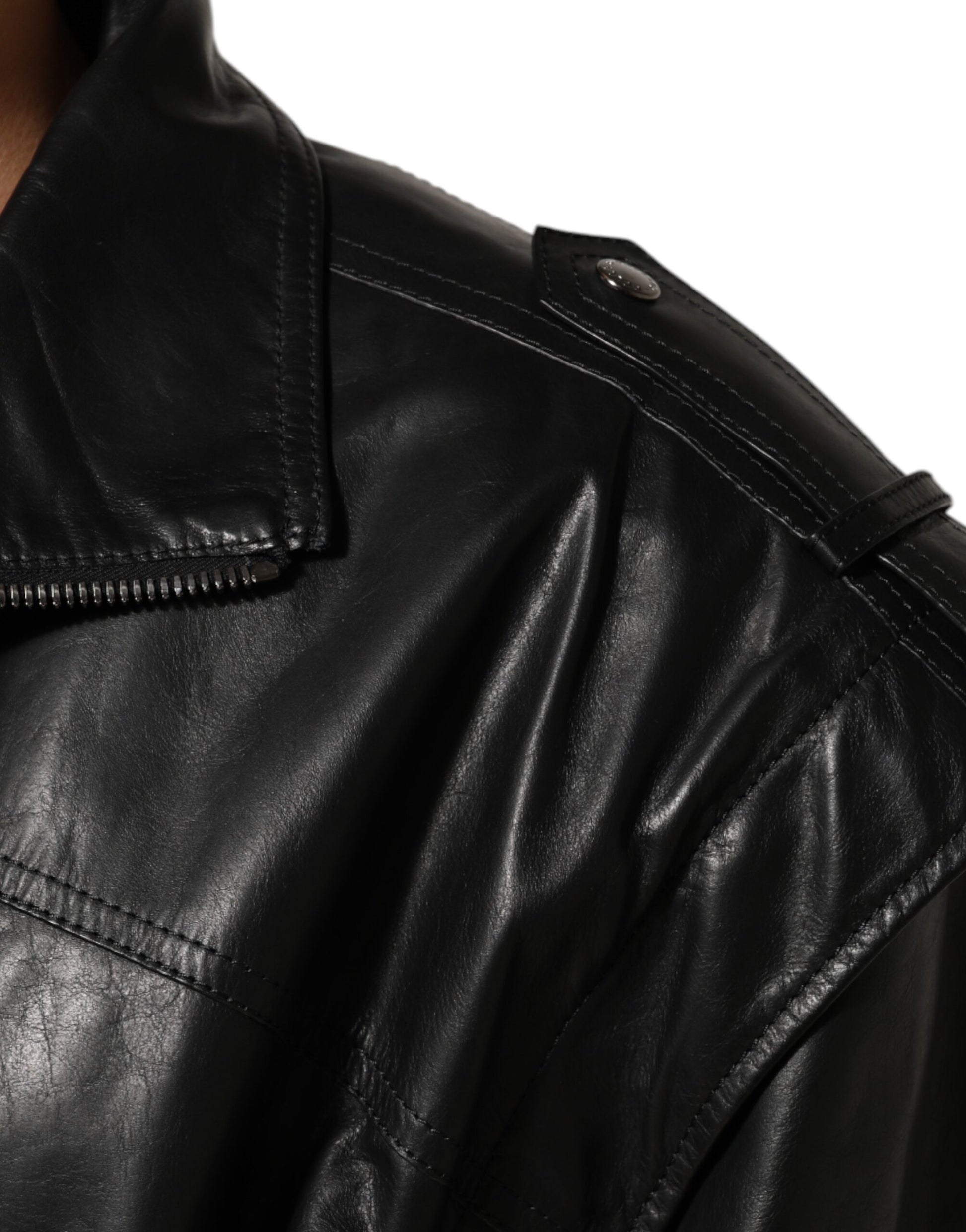 Dolce & Gabbana Black Leather Full Zip Biker Blouson Jacket