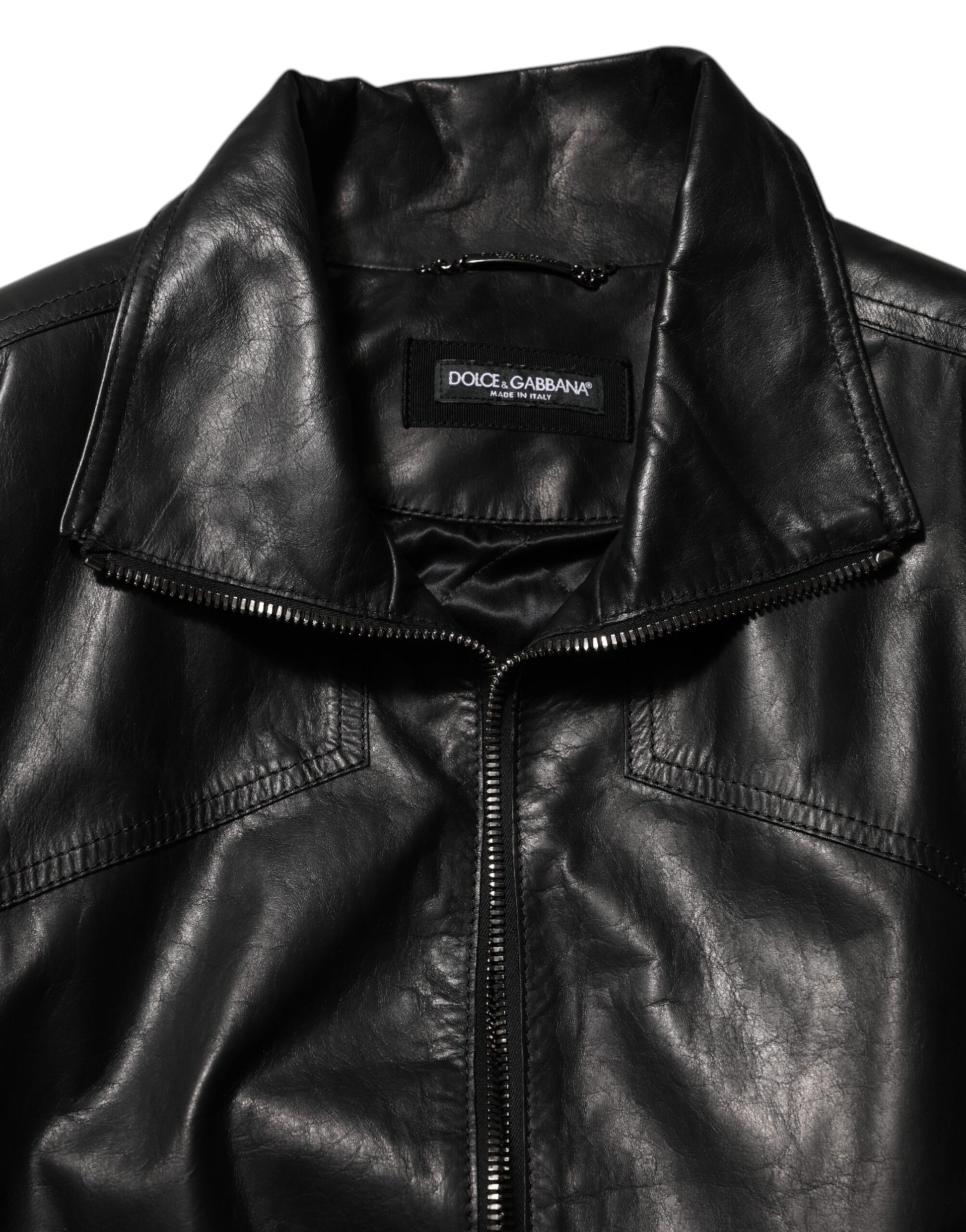 Dolce & Gabbana Black Leather Full Zip Biker Blouson Jacket