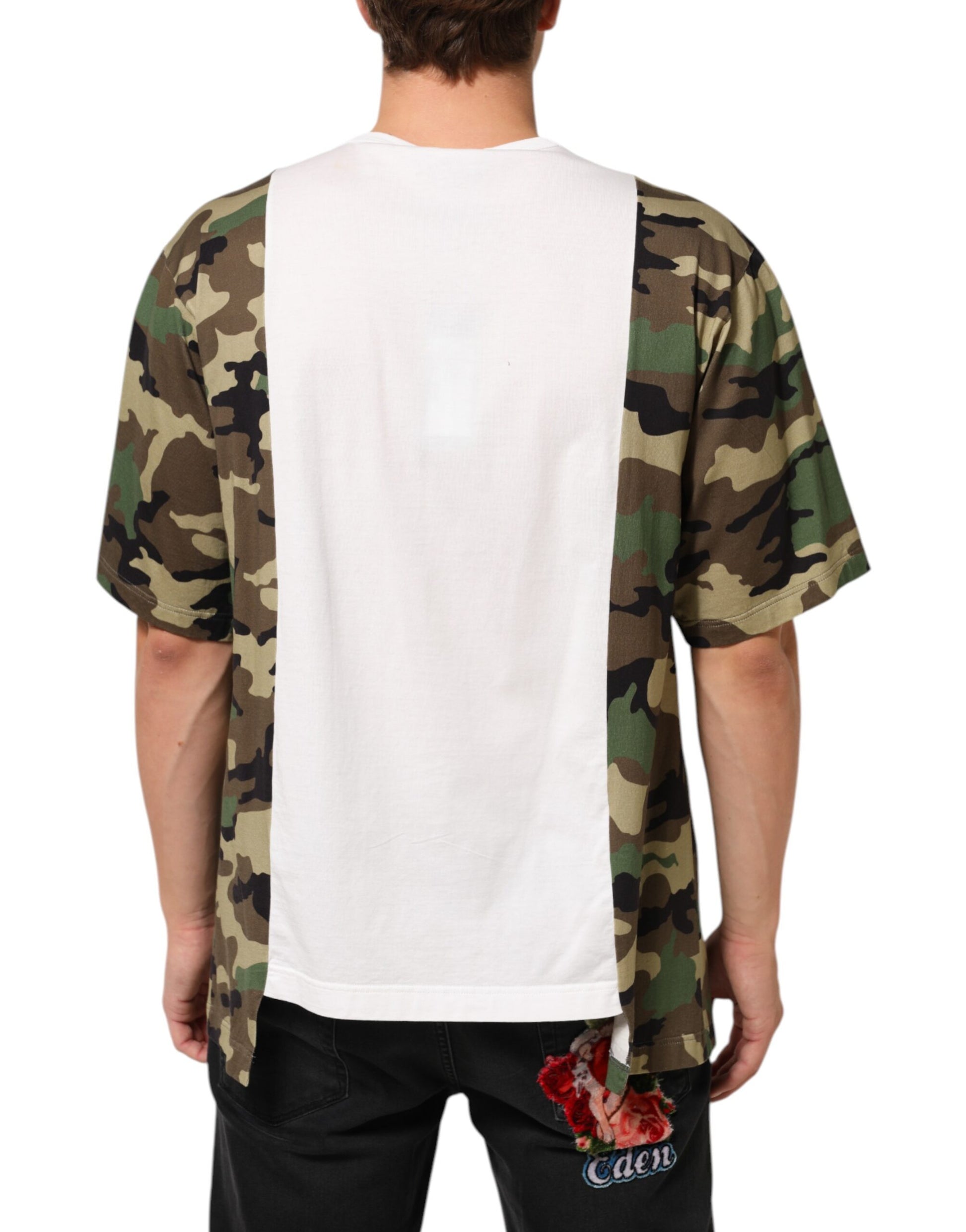 Dolce & Gabbana White Logo Camouflage Crew Neck Men T-shirt