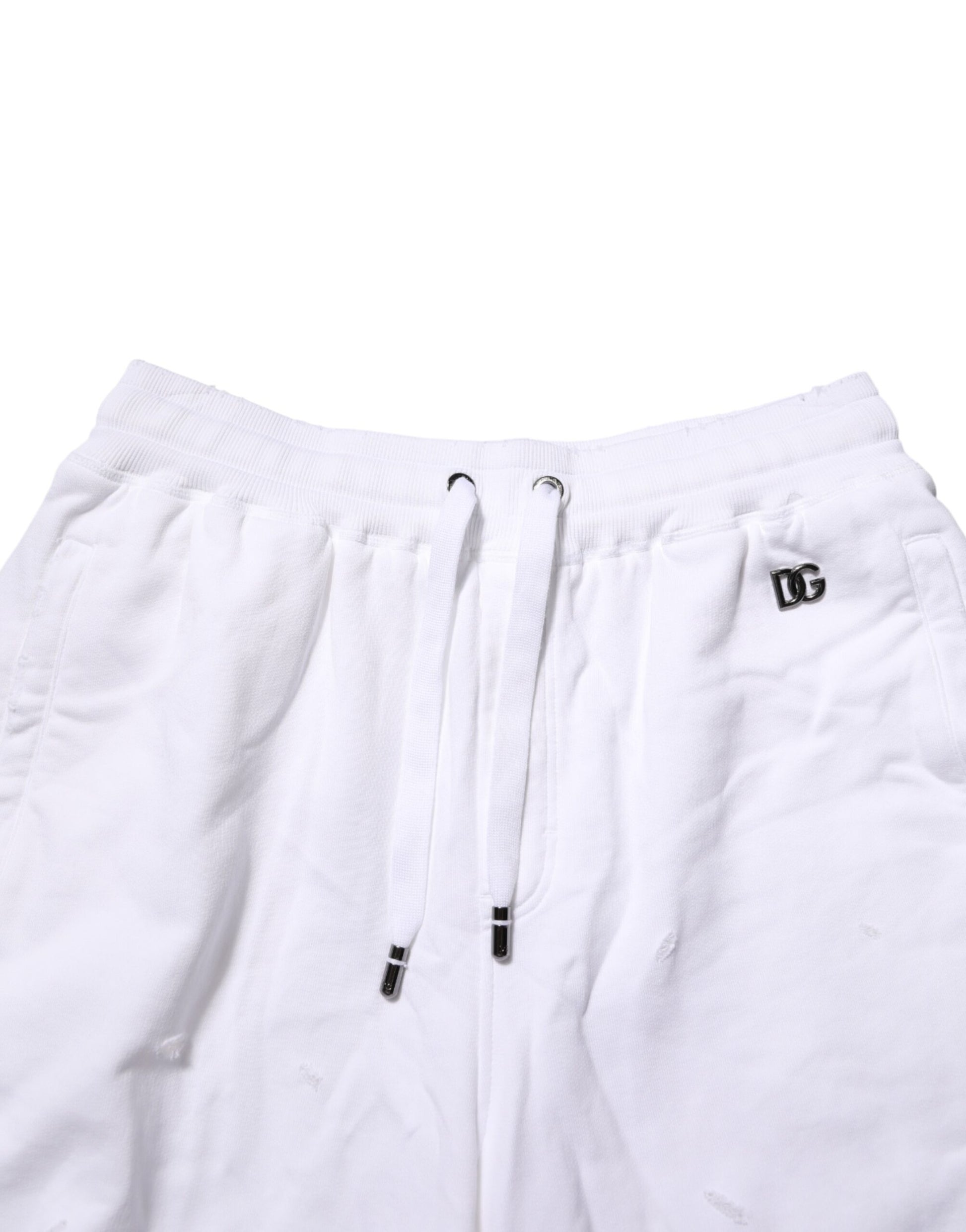 Dolce & Gabbana White Distressed Cotton Men Bermuda Shorts