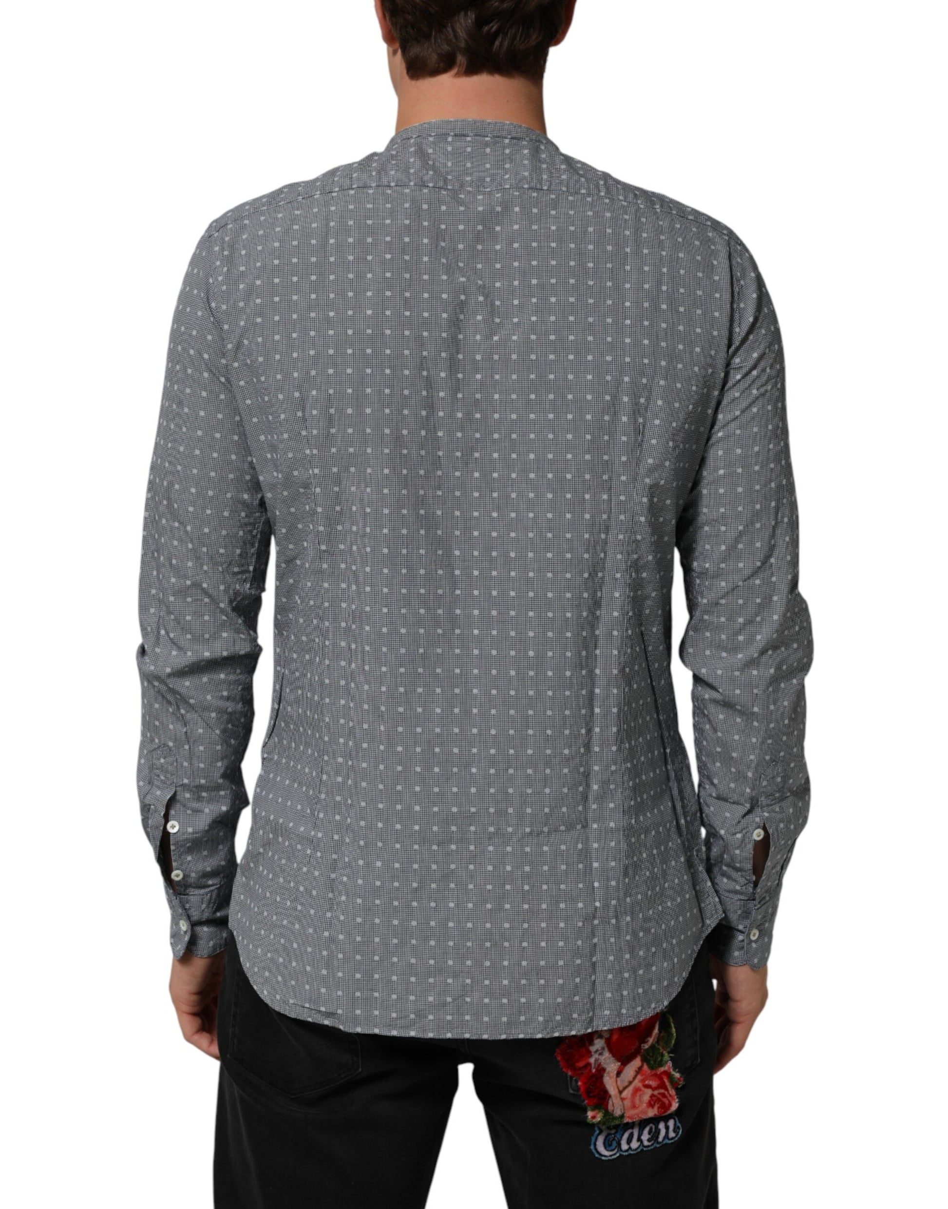 AGLINI Gray Polka Dot Cotton Button Down Long Sleeves Shirt