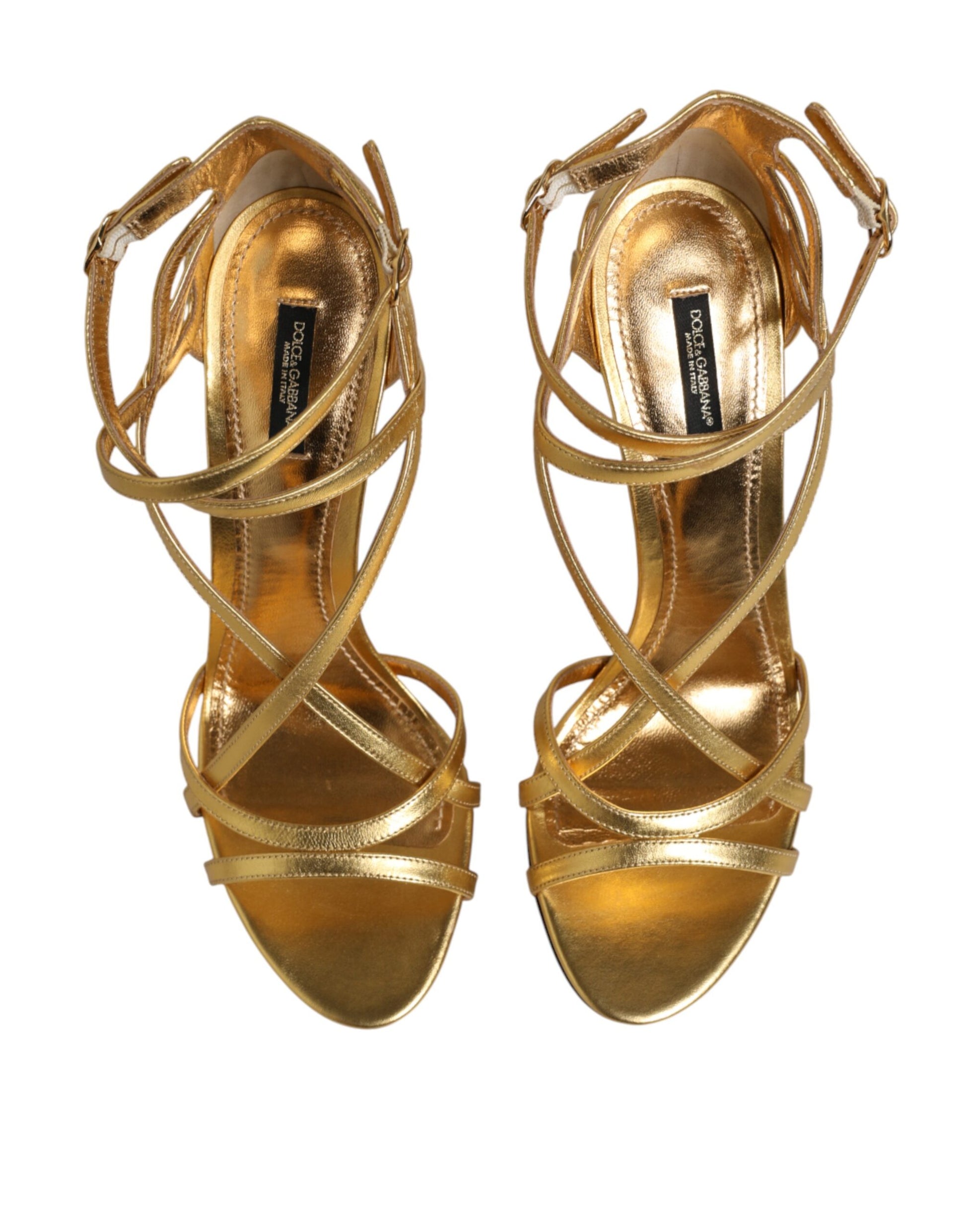 Dolce & Gabbana Gold Leather Keira Heels Sandals Shoes