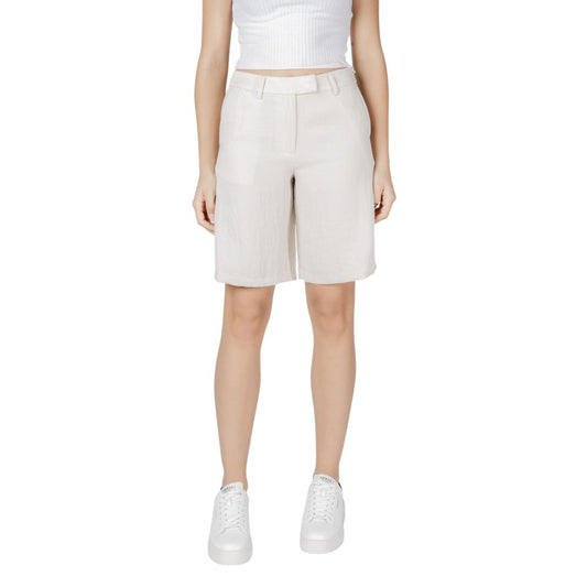 Vila Clothes Beige Viscose Bermuda Shorts