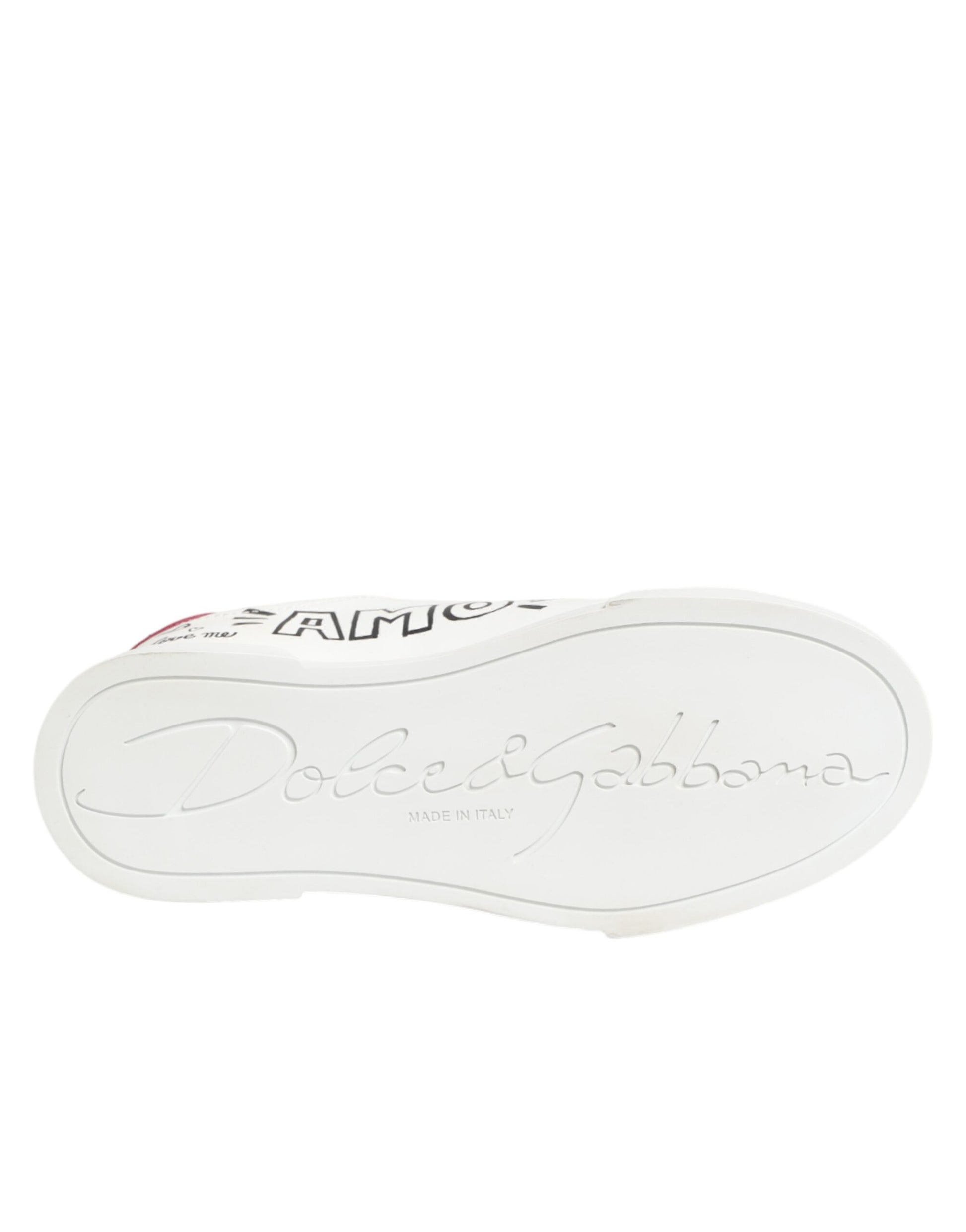 Dolce & Gabbana White Leather Graffiti Low Top Sneakers Shoes