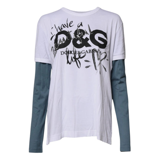 Dolce & Gabbana White Graphic Print Cotton Crew Neck T-shirt