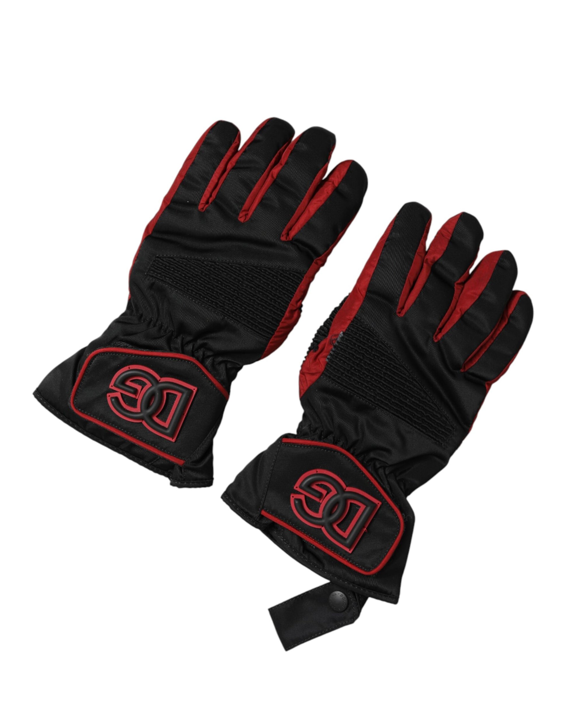Dolce & Gabbana Black Red Nylon Wrist Length Mitten Gloves