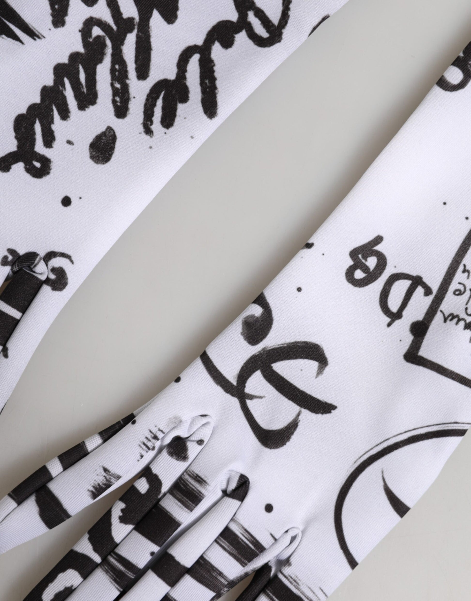 Dolce & Gabbana Black White DG Logo Elbow Length Mitten Gloves