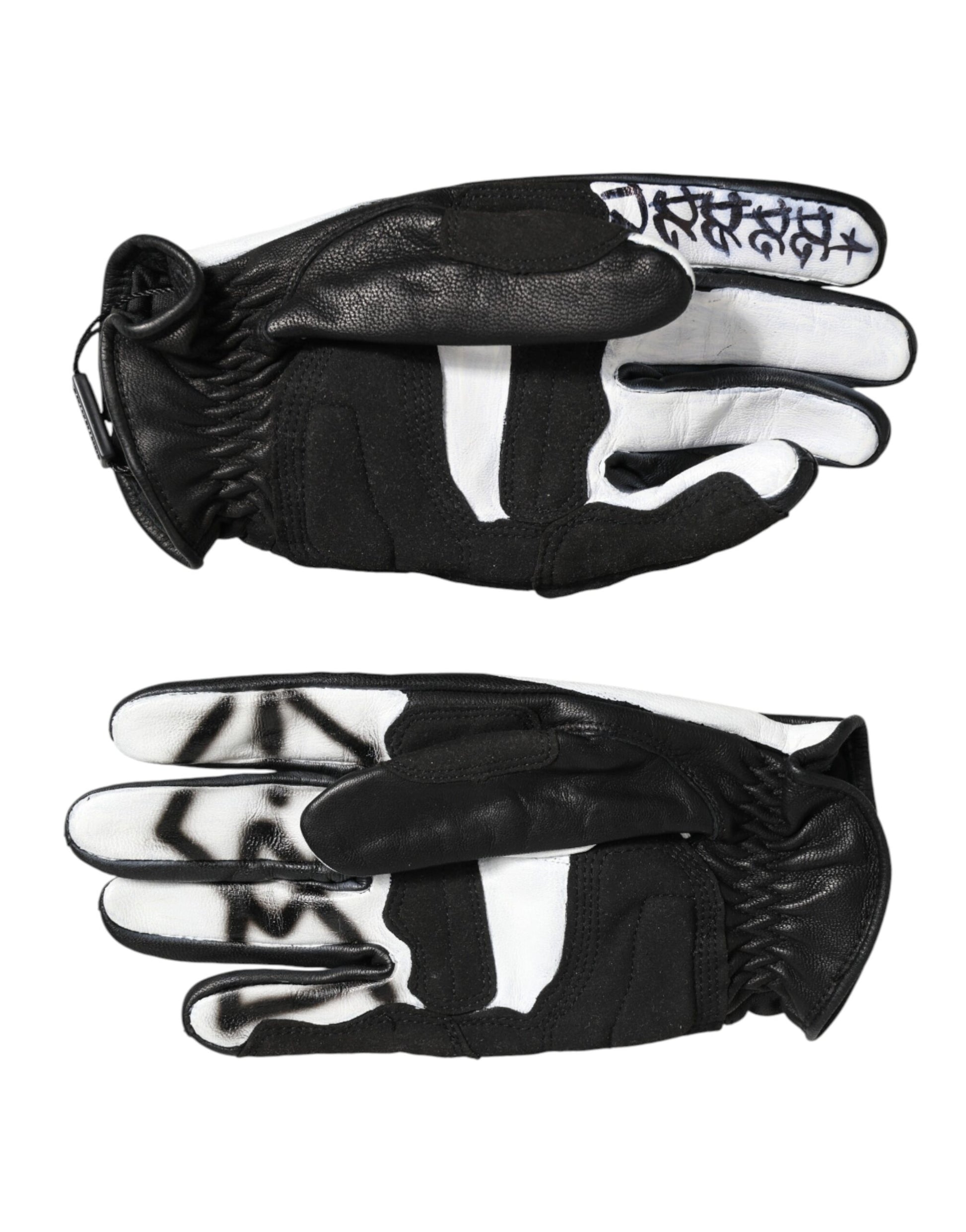 Dolce & Gabbana Gloves Black White Crystal Wrist Length Mitten  Gloves