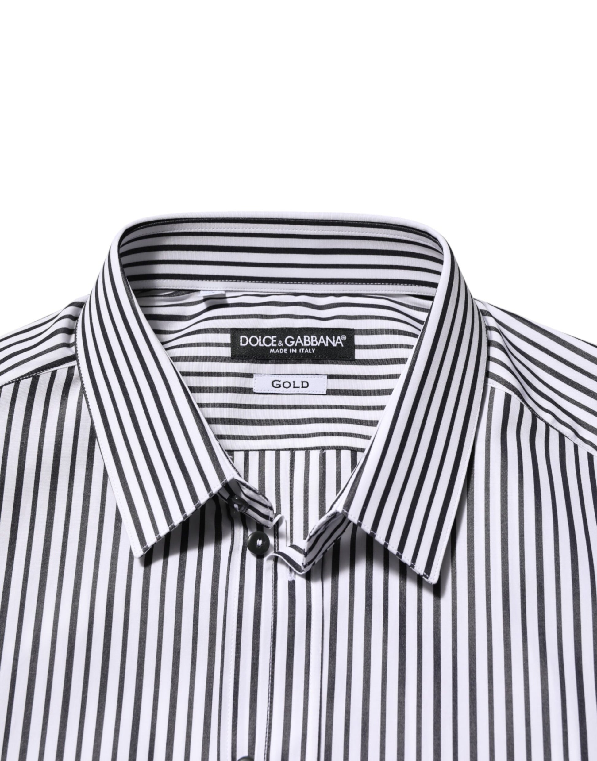 Dolce & Gabbana Black White Stripes Men GOLD Dress Shirt