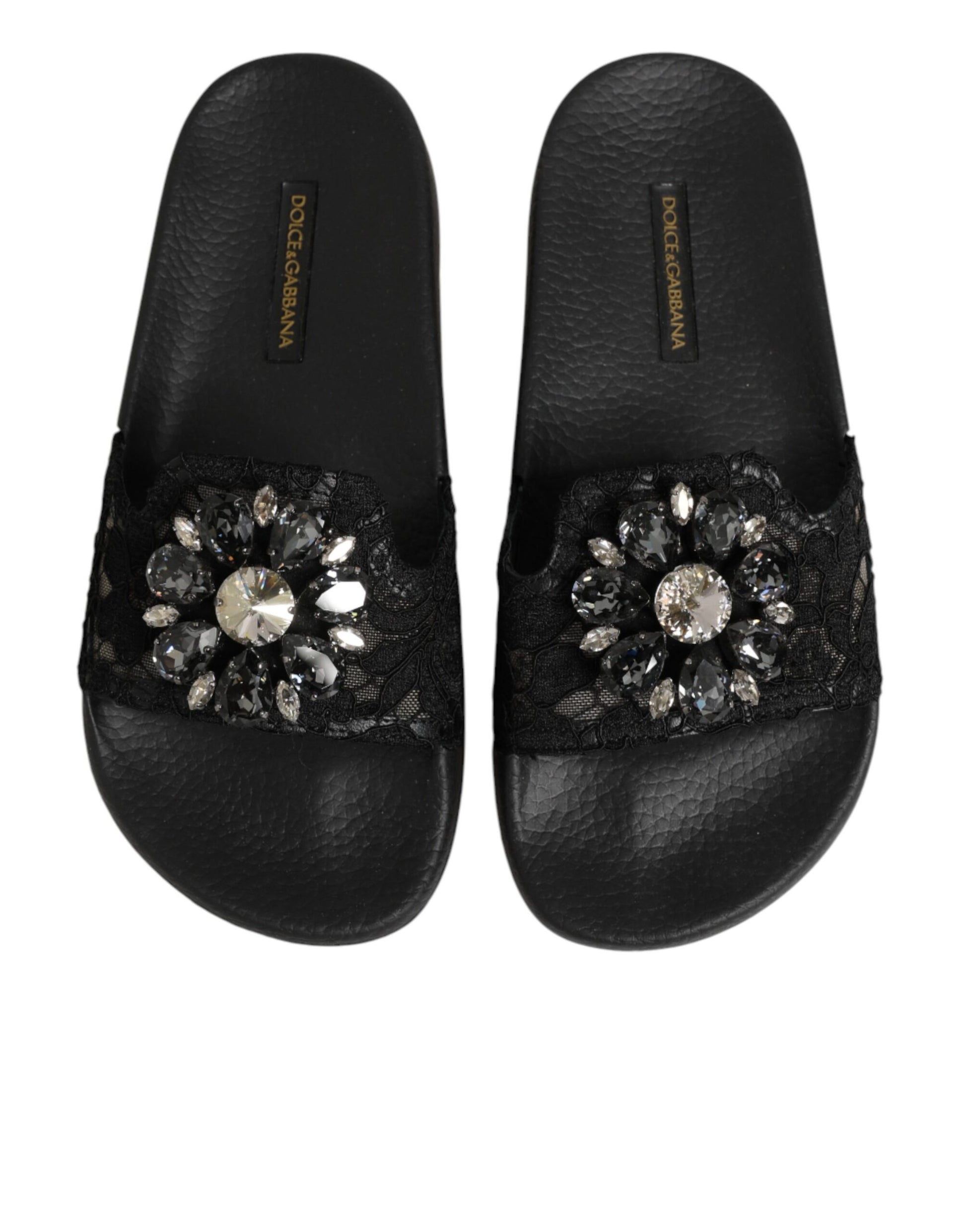 Dolce & Gabbana Black Devotion Matelassé Leather Slides Shoes