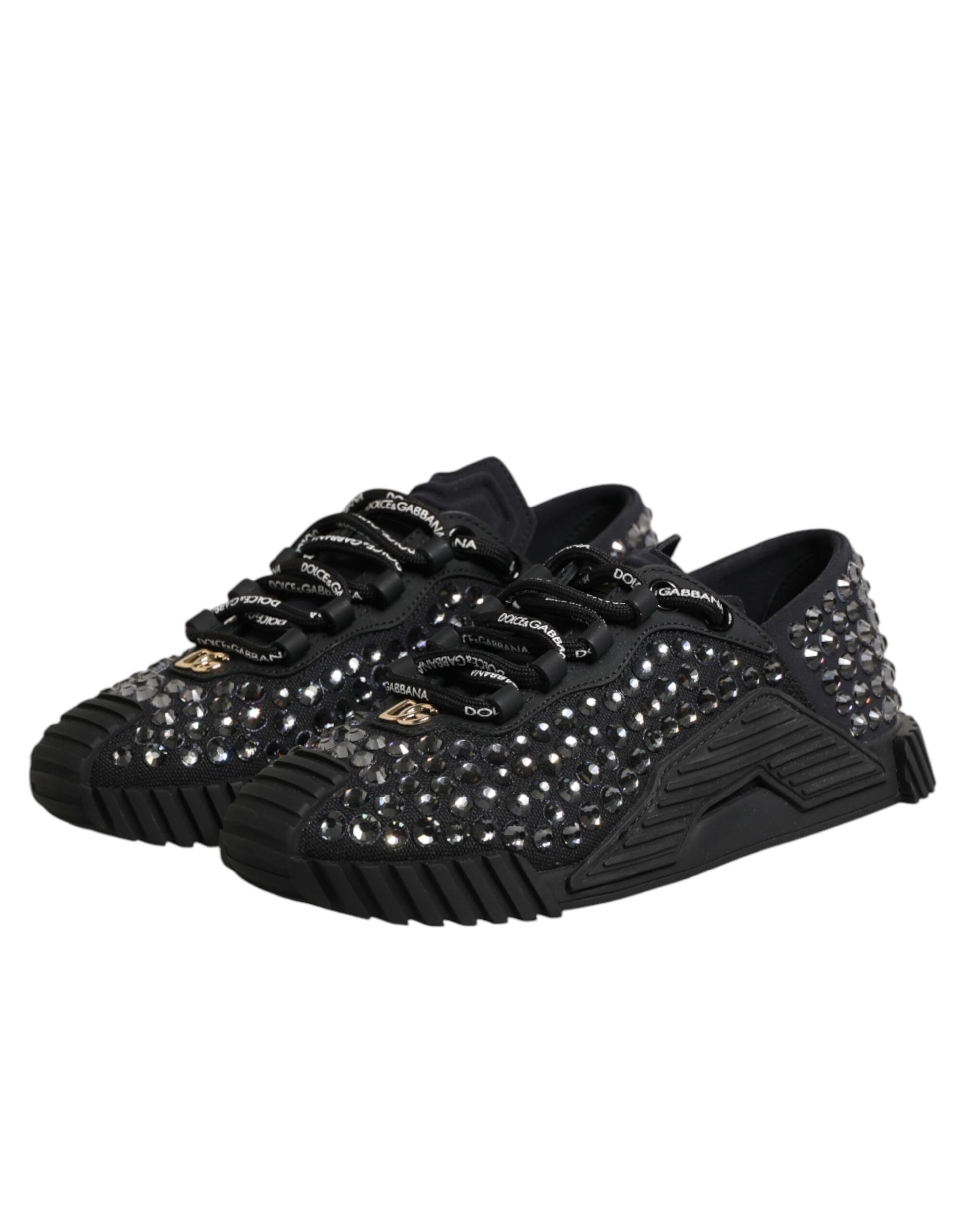 Dolce & Gabbana Shoes Black Embellished Low Top NS1 Sneakers Shoes