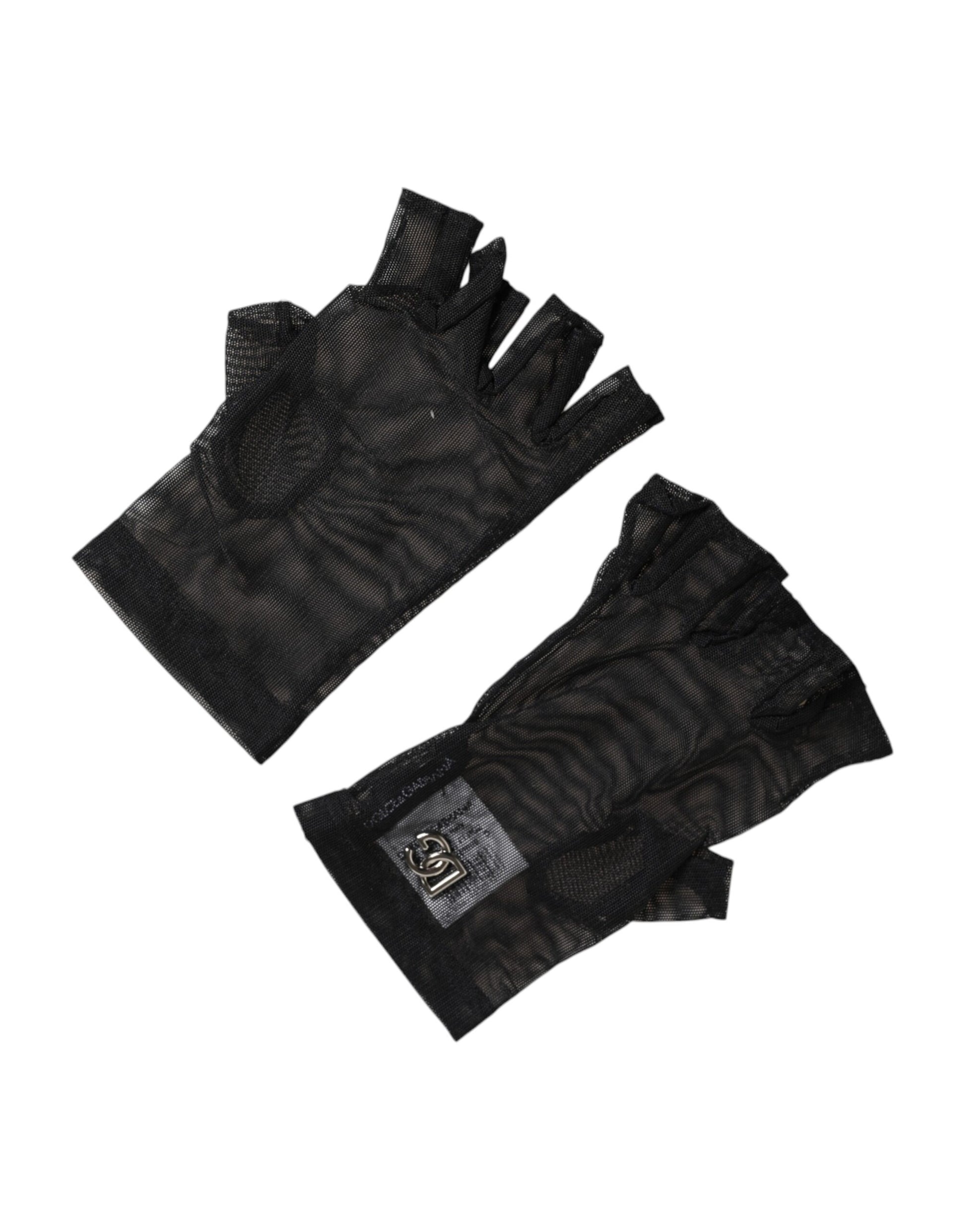 Dolce & Gabbana Black Nylon Wrist Length Fingerless Mitten Gloves