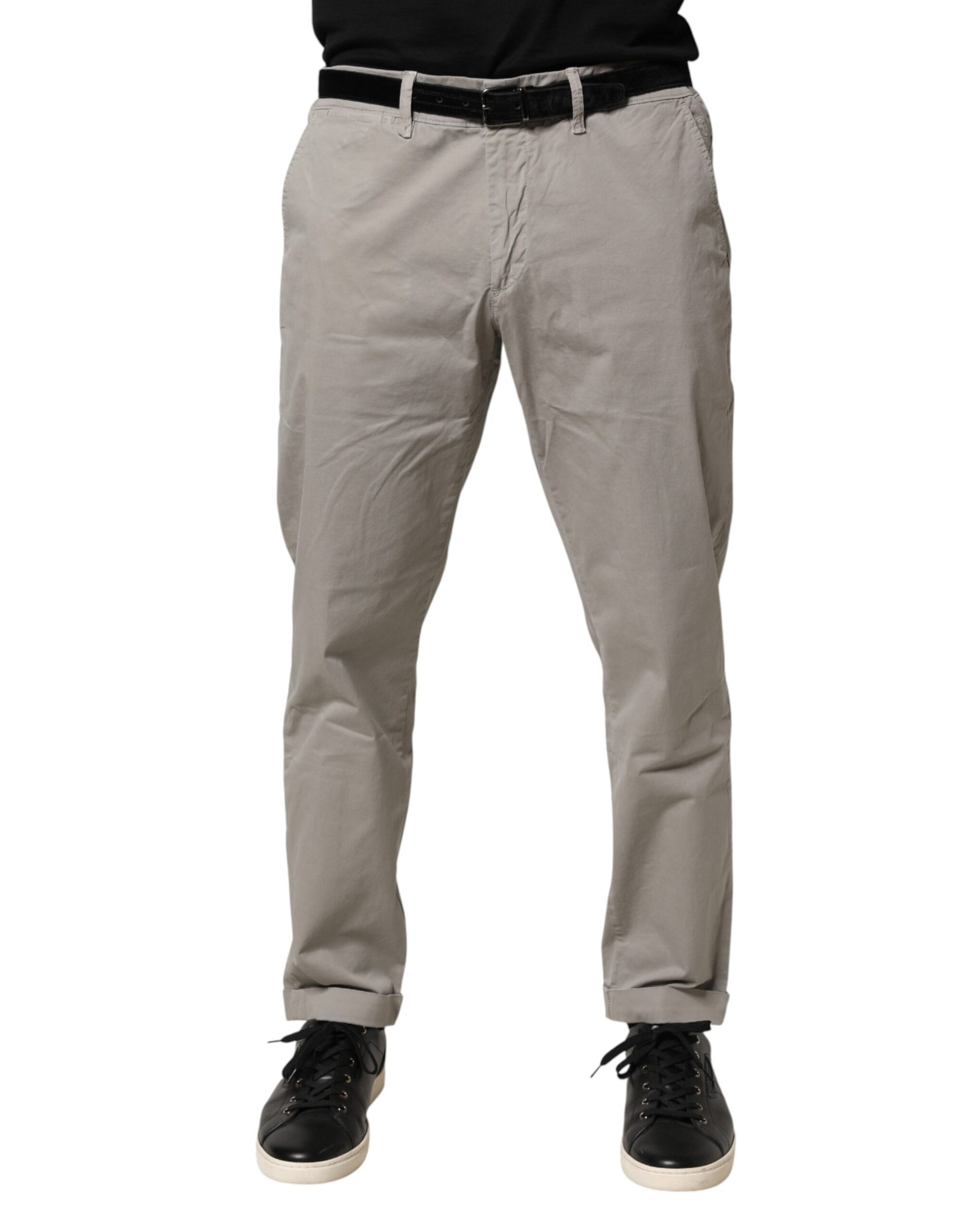 Jeckerson Gray Cotton Stretch Tapered Fit Men Chino Trouser Pants