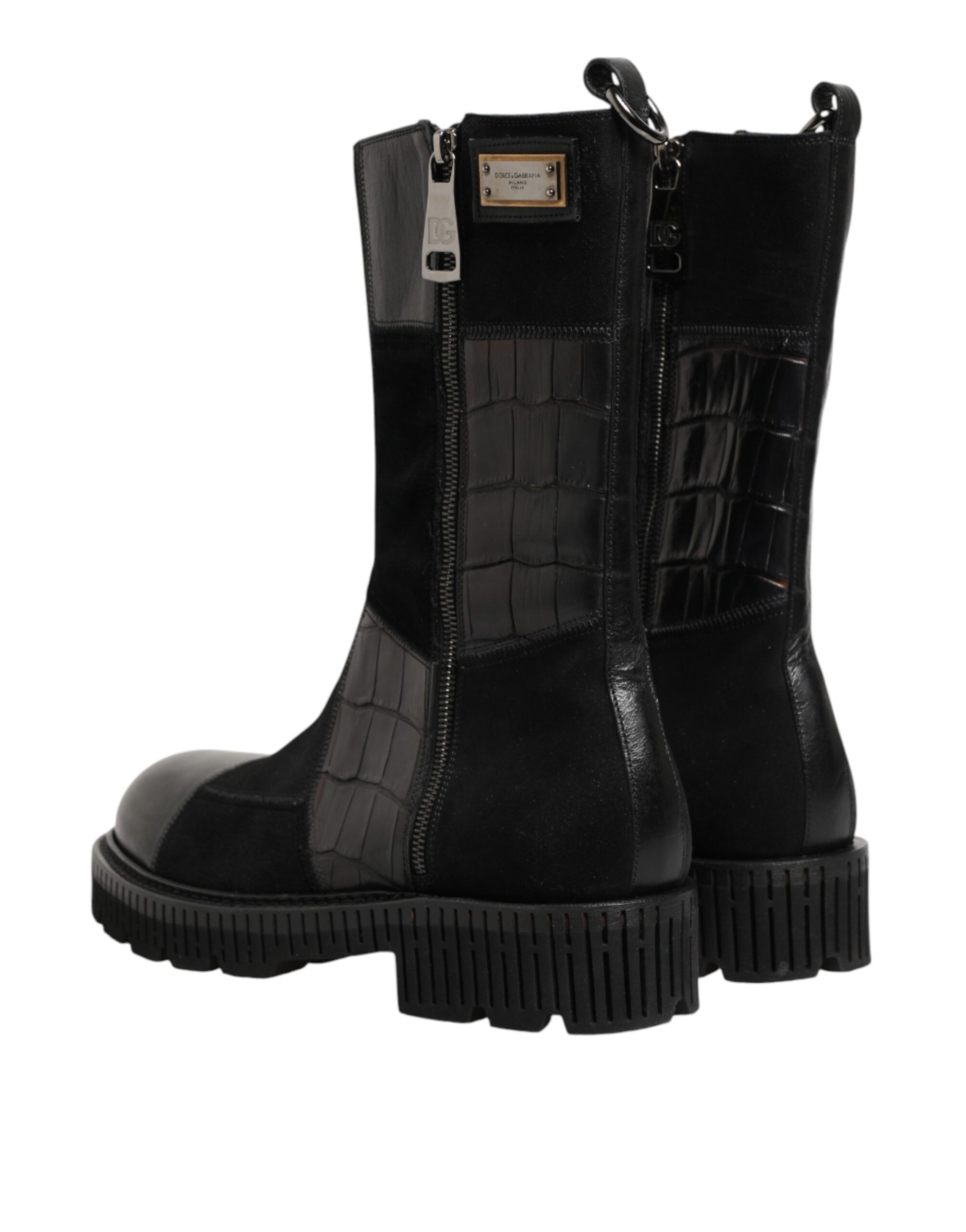 Dolce & Gabbana Black Patchwork Leather Mid Calf Boot  Shoes