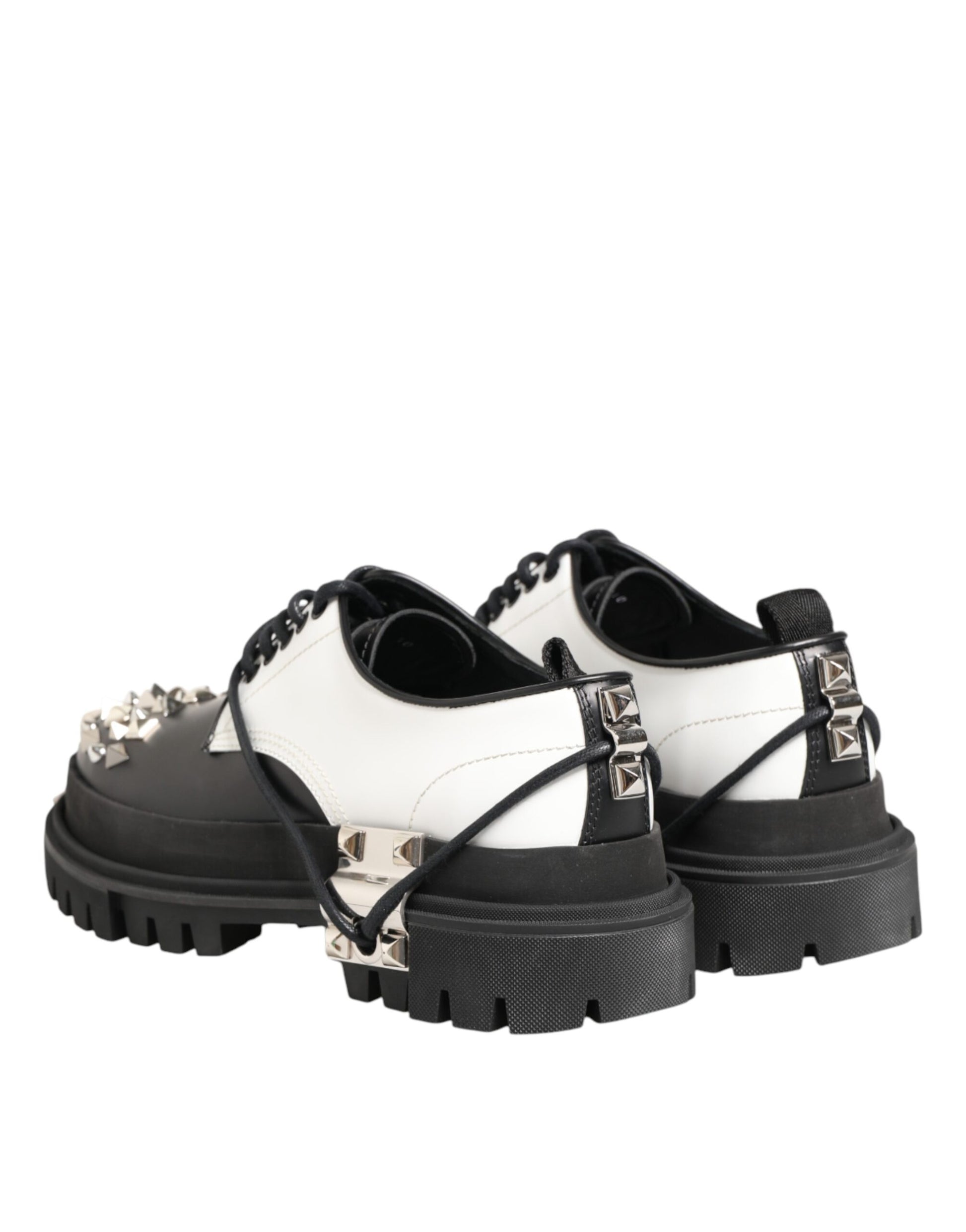 Dolce & Gabbana Black White Studded Men Formal Derby Shoes