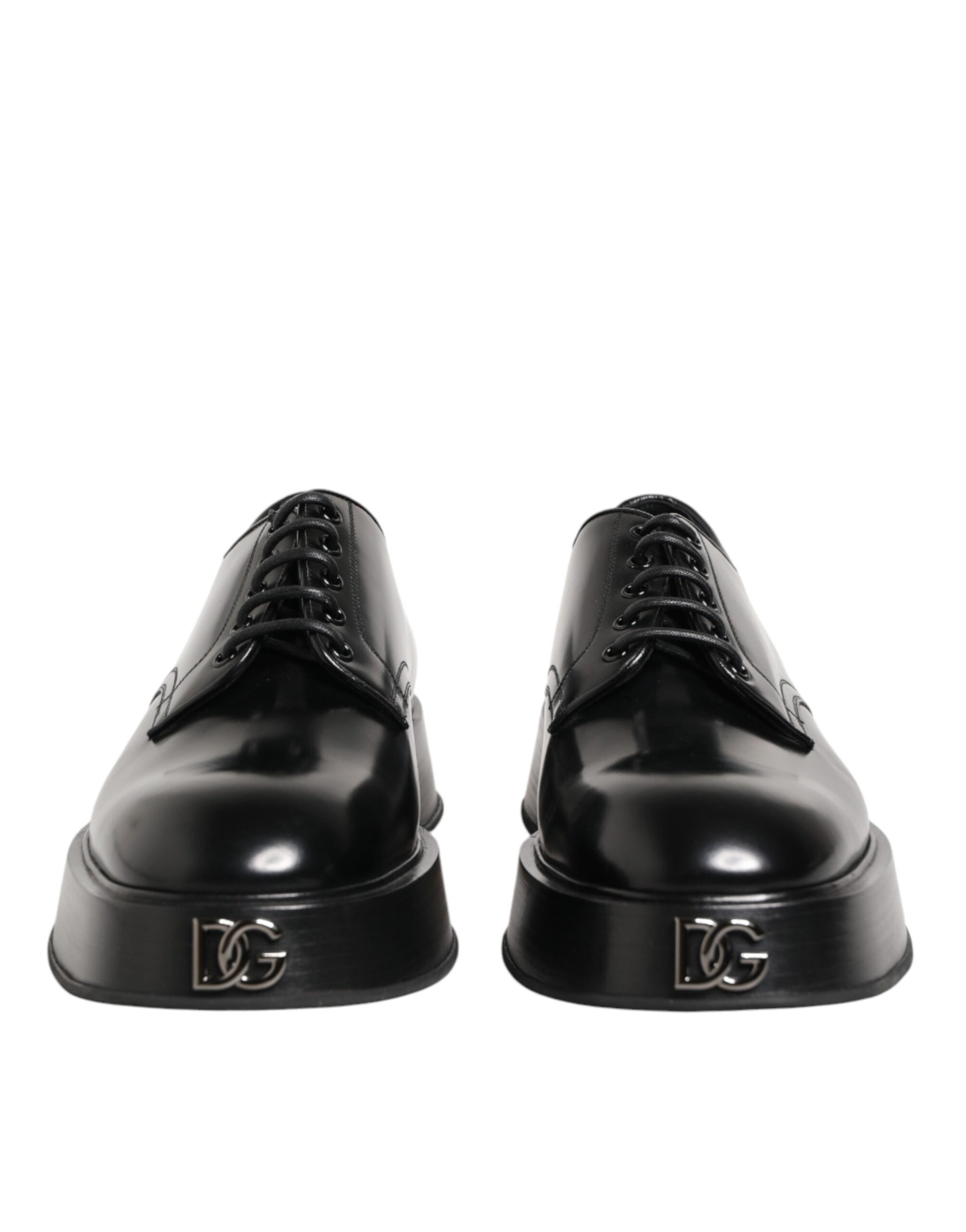 Dolce & Gabbana Black Calfskin Leather Men Derby Dress Shoes
