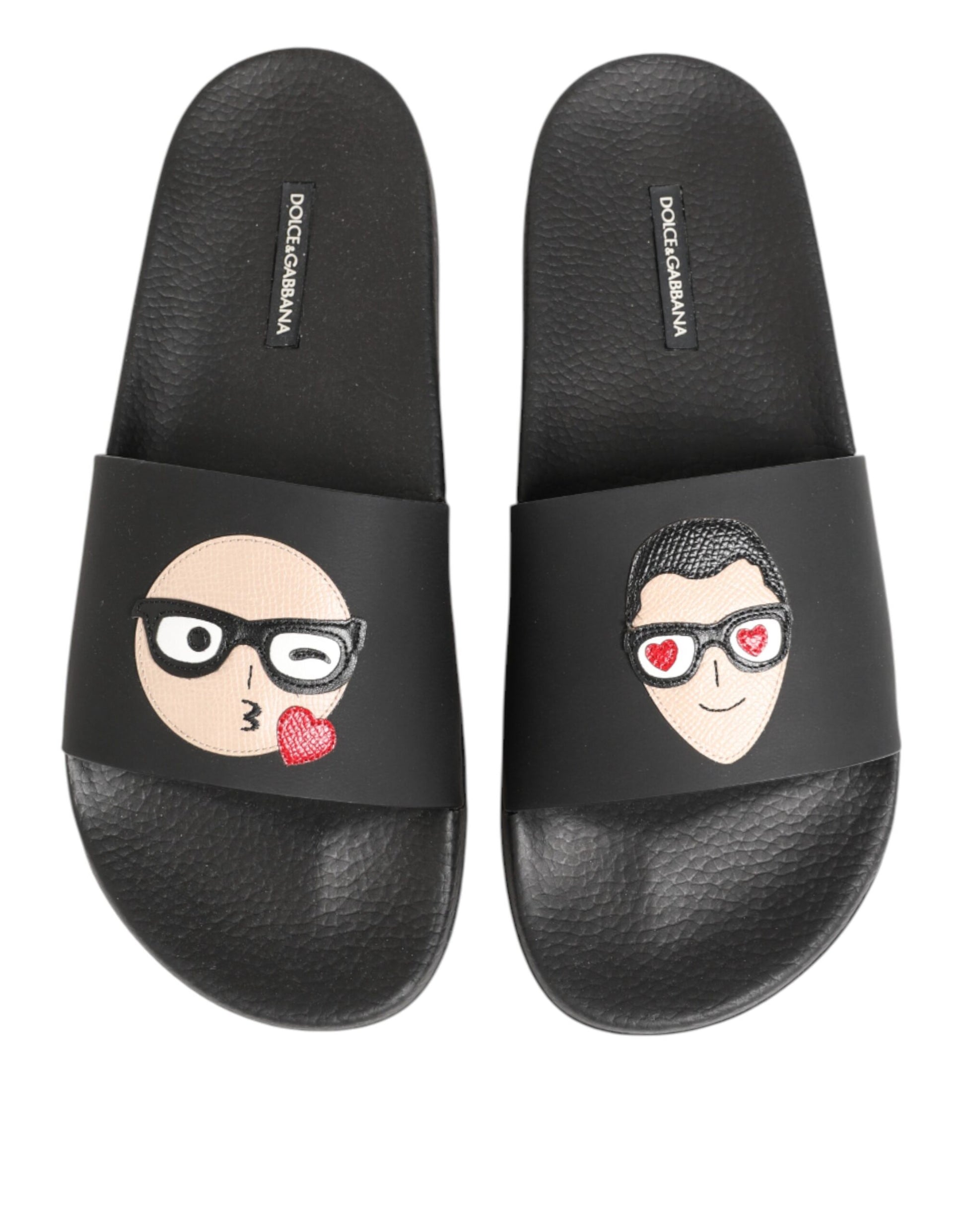 Dolce & Gabbana Black Leather Slides Sandals Beachwear Shoes