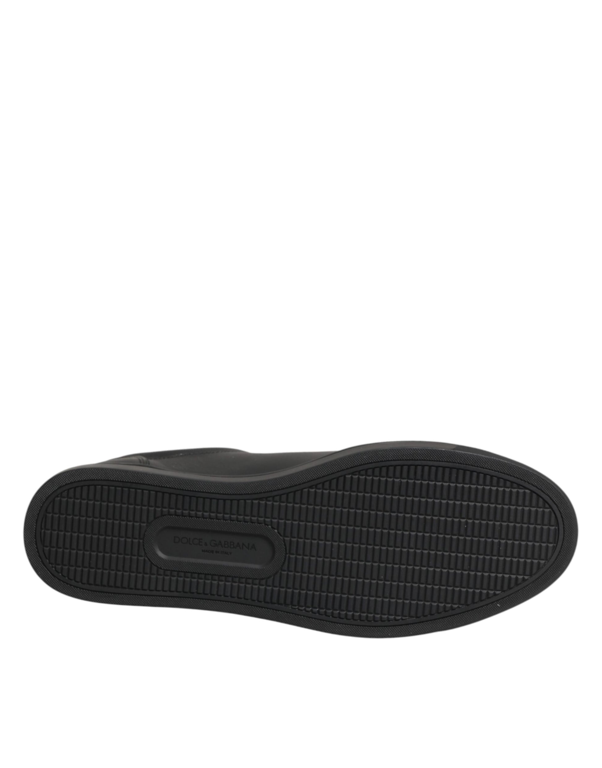 Dolce & Gabbana Black Leather Heart Embellished Sneakers Shoes