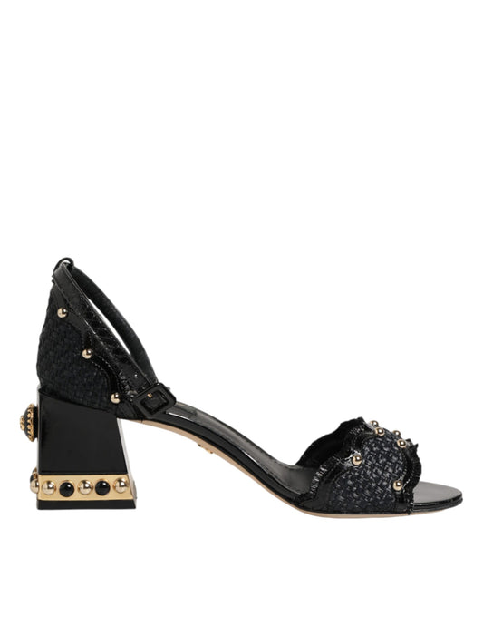 Dolce & Gabbana Black Studded Ankle Strap Sandals Shoes