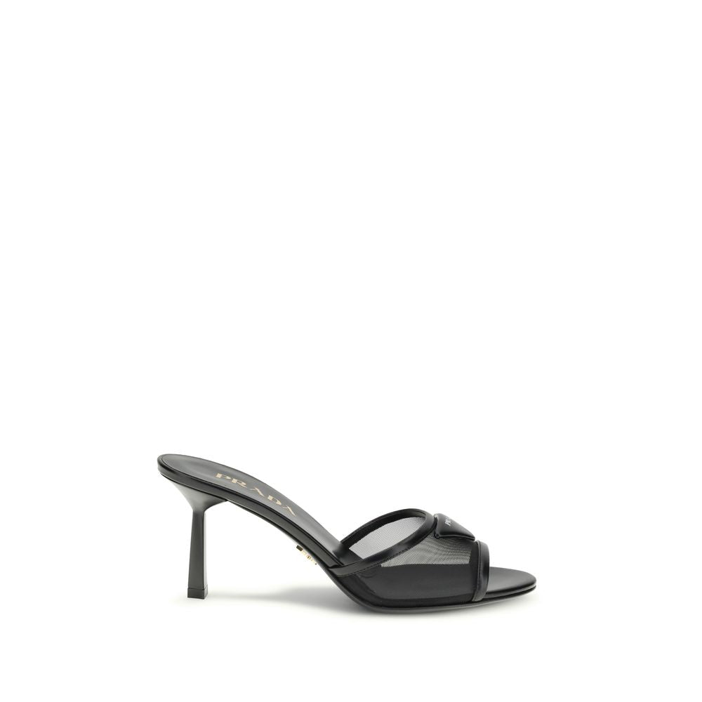 Prada Black Calf Leather Bos Taurus Stiletto Heel Sandals