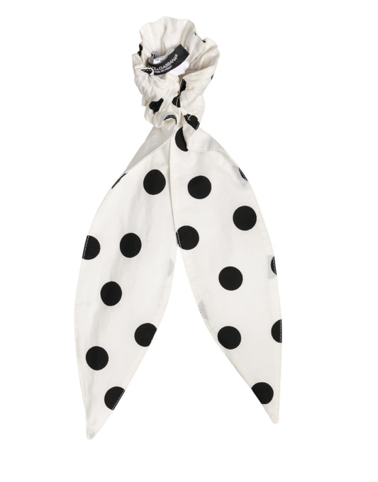 Dolce & Gabbana Scrunchie White Cotton Polka Dot Scarf Tie Accessory Hair