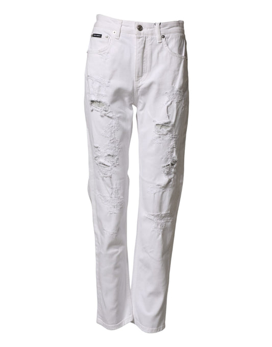 Dolce & Gabbana White Distressed Cotton BOYFRIEND Denim Jeans