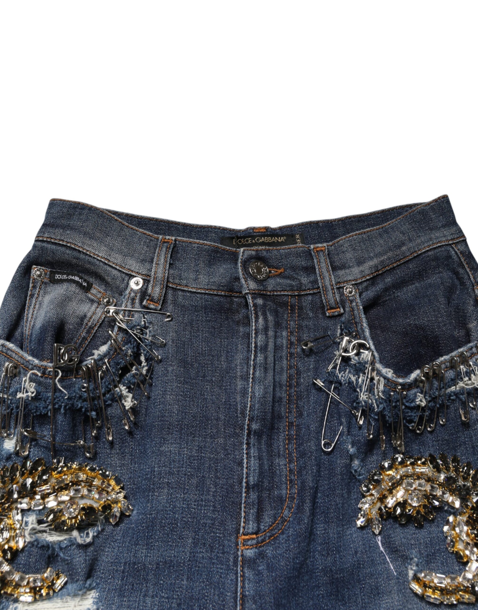 Dolce & Gabbana Blue Cotton Rhinestone Embellish Denim Jeans