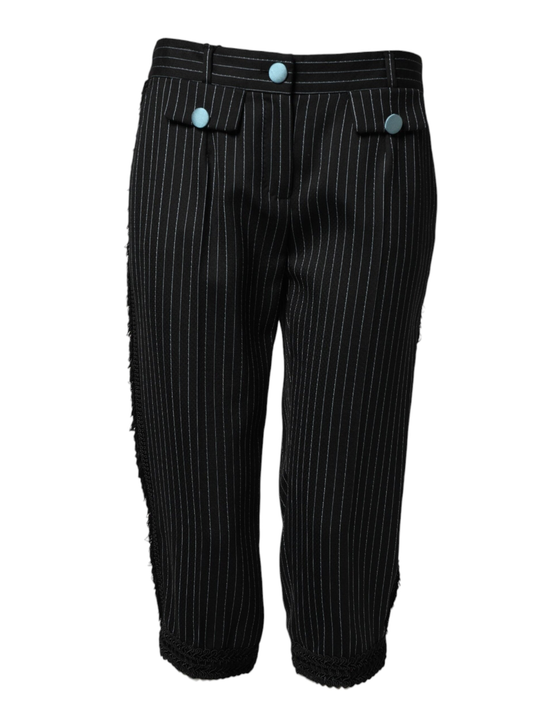 Dolce & Gabbana Black Wool Stripes Cropped Trouser Pants