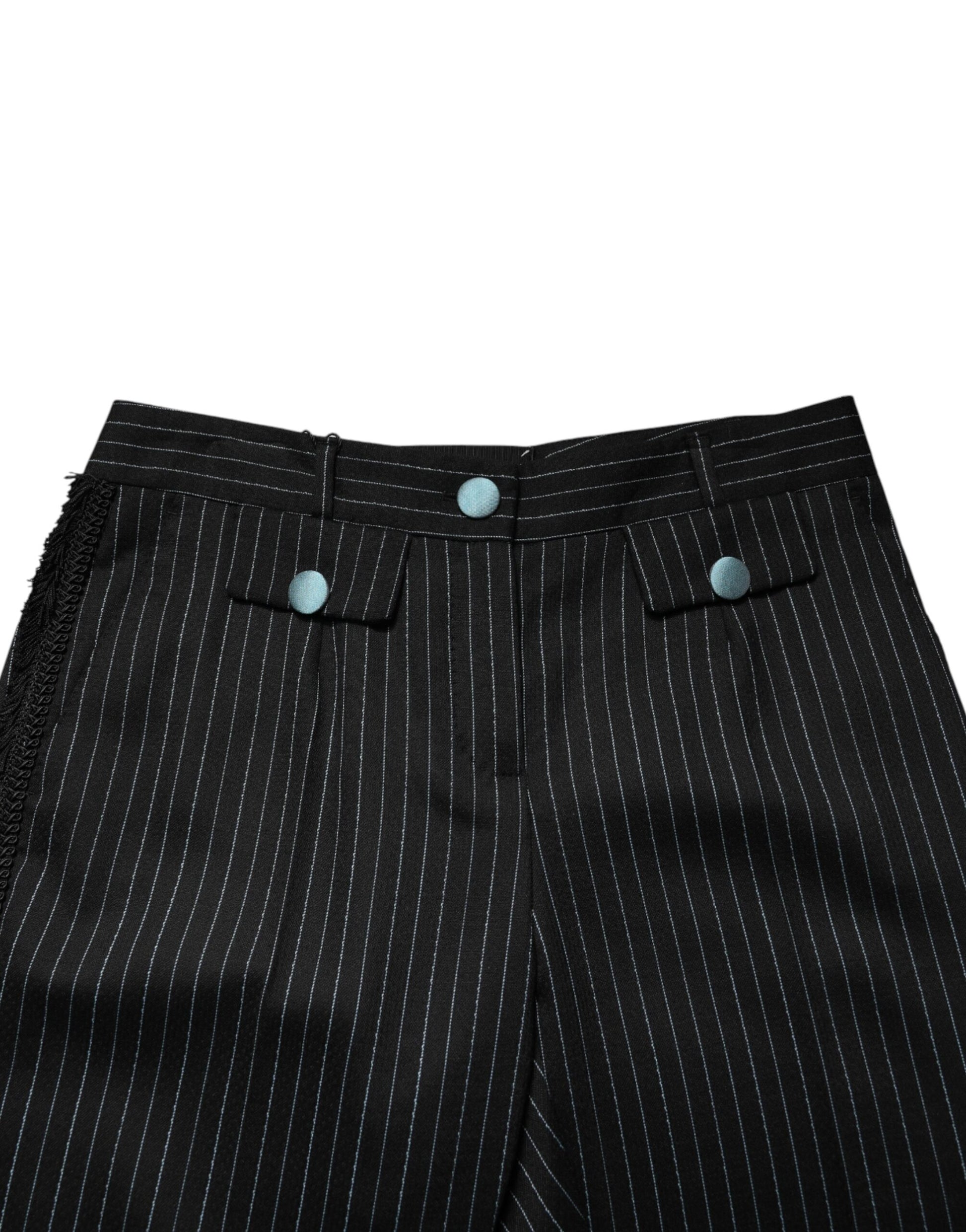 Dolce & Gabbana Black Wool Stripes Cropped Trouser Pants