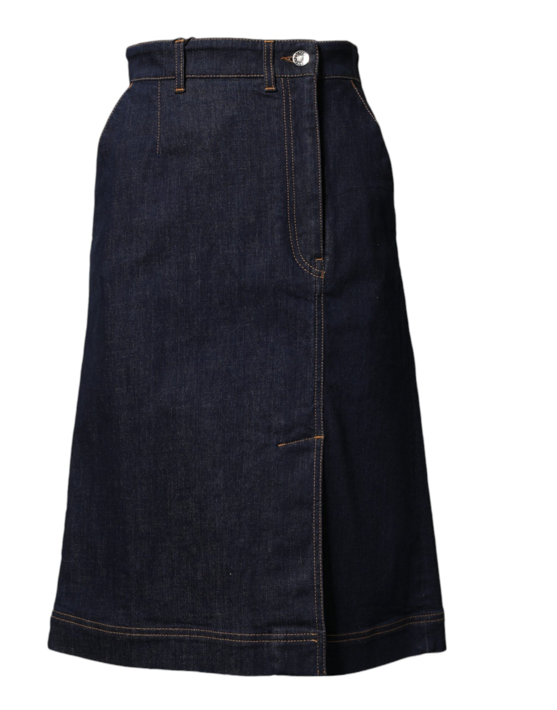 Dolce & Gabbana Dark Blue Cotton A-line Denim Midi Skirt