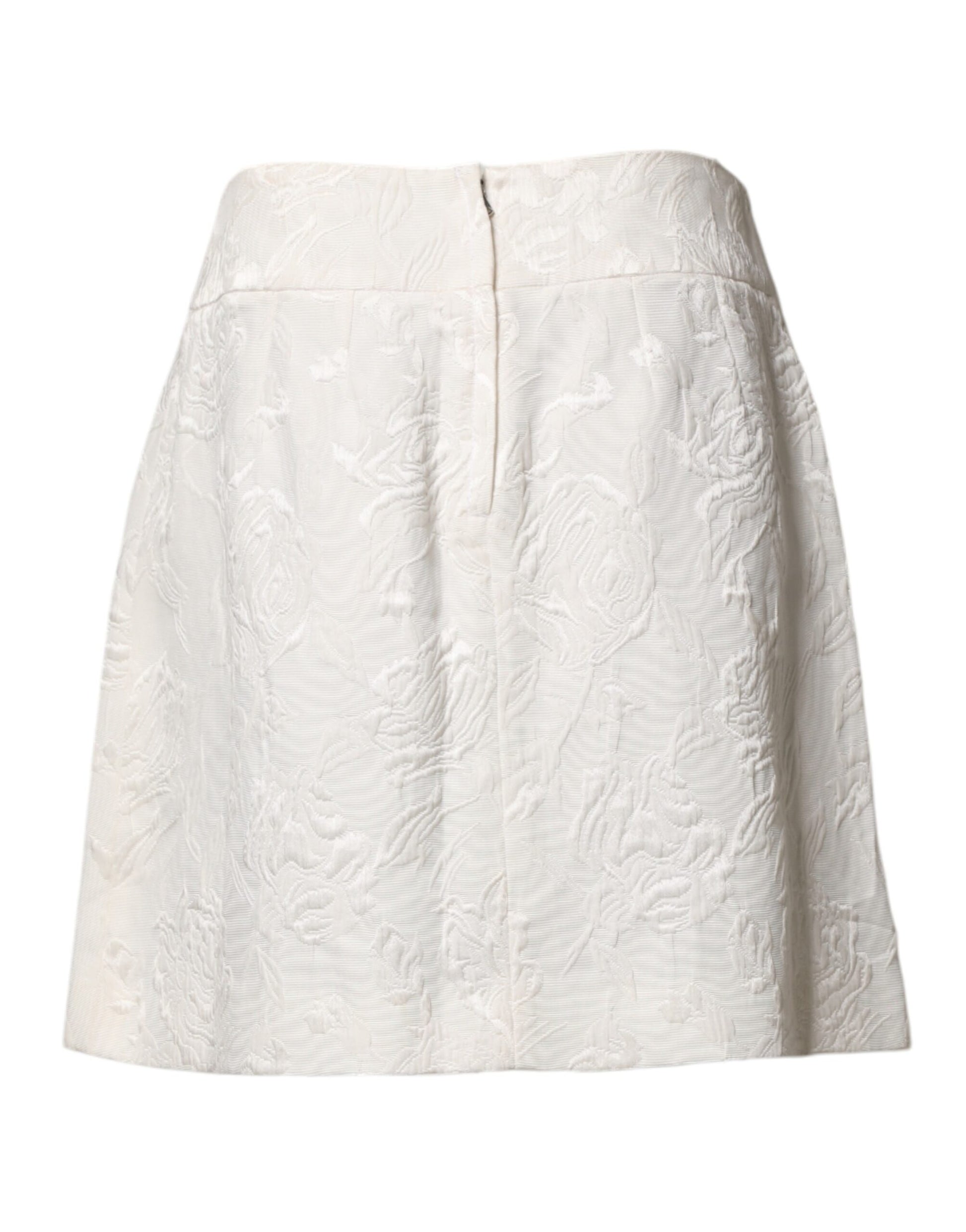 Dolce & Gabbana White Floral Brocade High Waist Mini Skirt