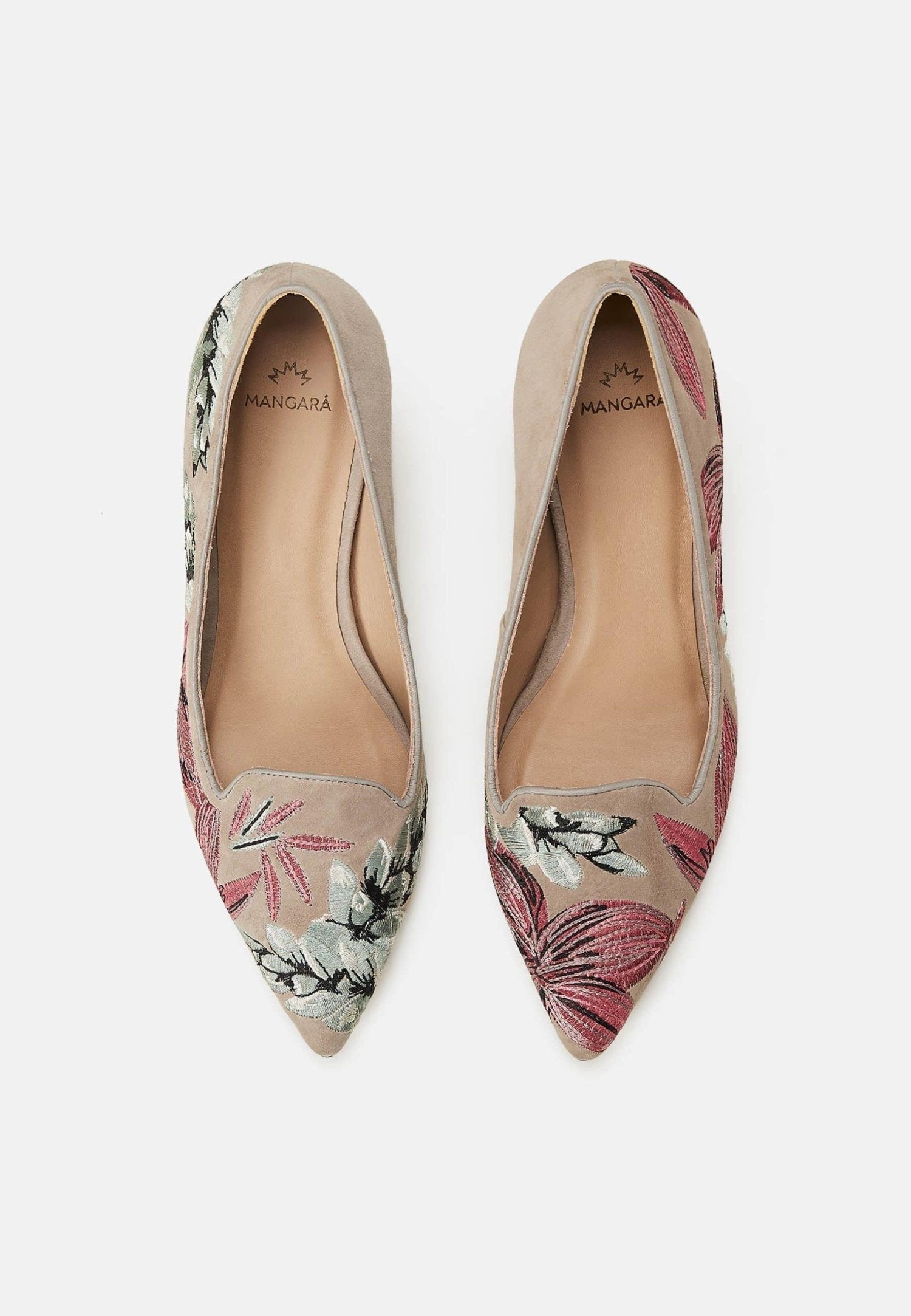 Mangará Atelier Gray Suede Embroidered Pumps – Kitten Heel Style