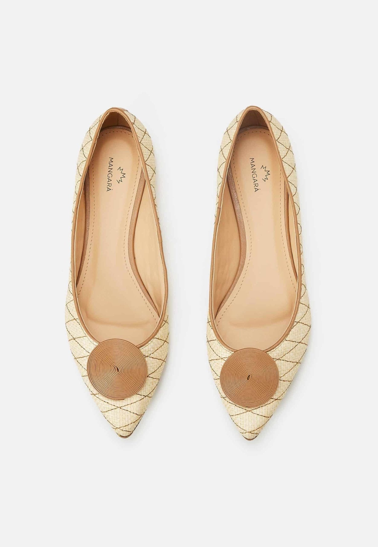 Mangará Atelier Beige Raffia Ballerina Flats With Textured Detail – Women’S Summer Shoes