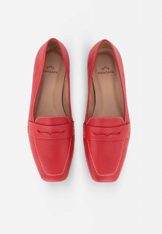 Mangará Atelier Red Leather Flats Cipó – Women’S Square-Toe Loafers