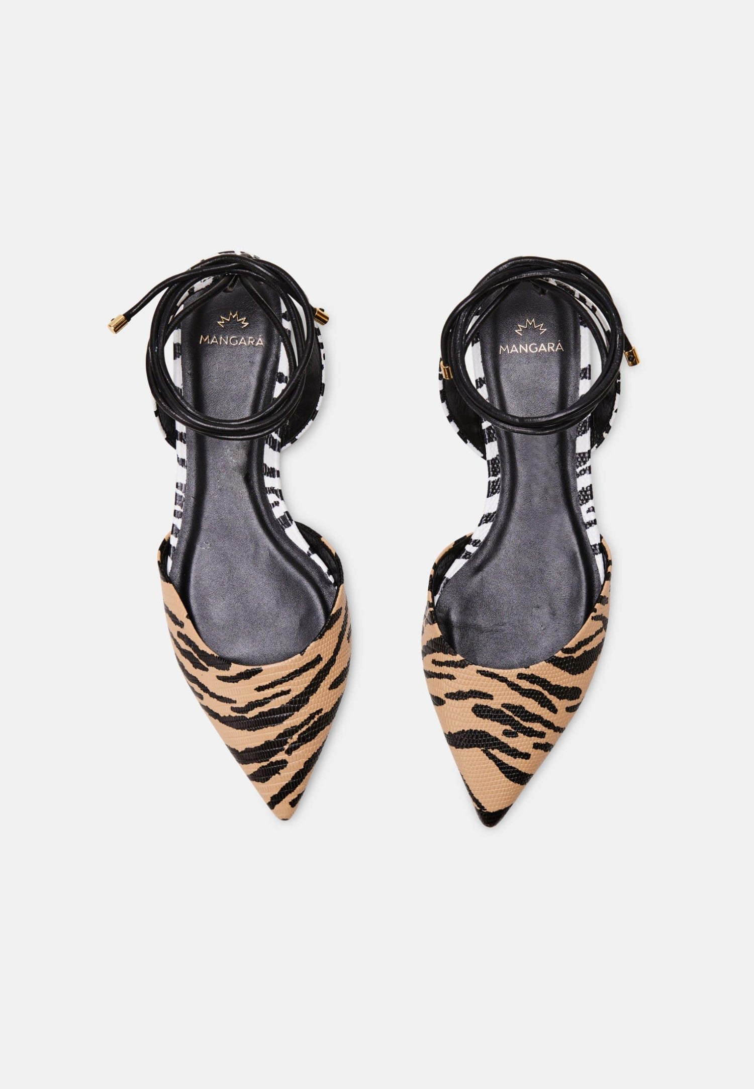 Mangará Atelier Animal Print Calf Leather Flat Sandals Palmito – Women’S Pointed Toe With Ankle Strap
