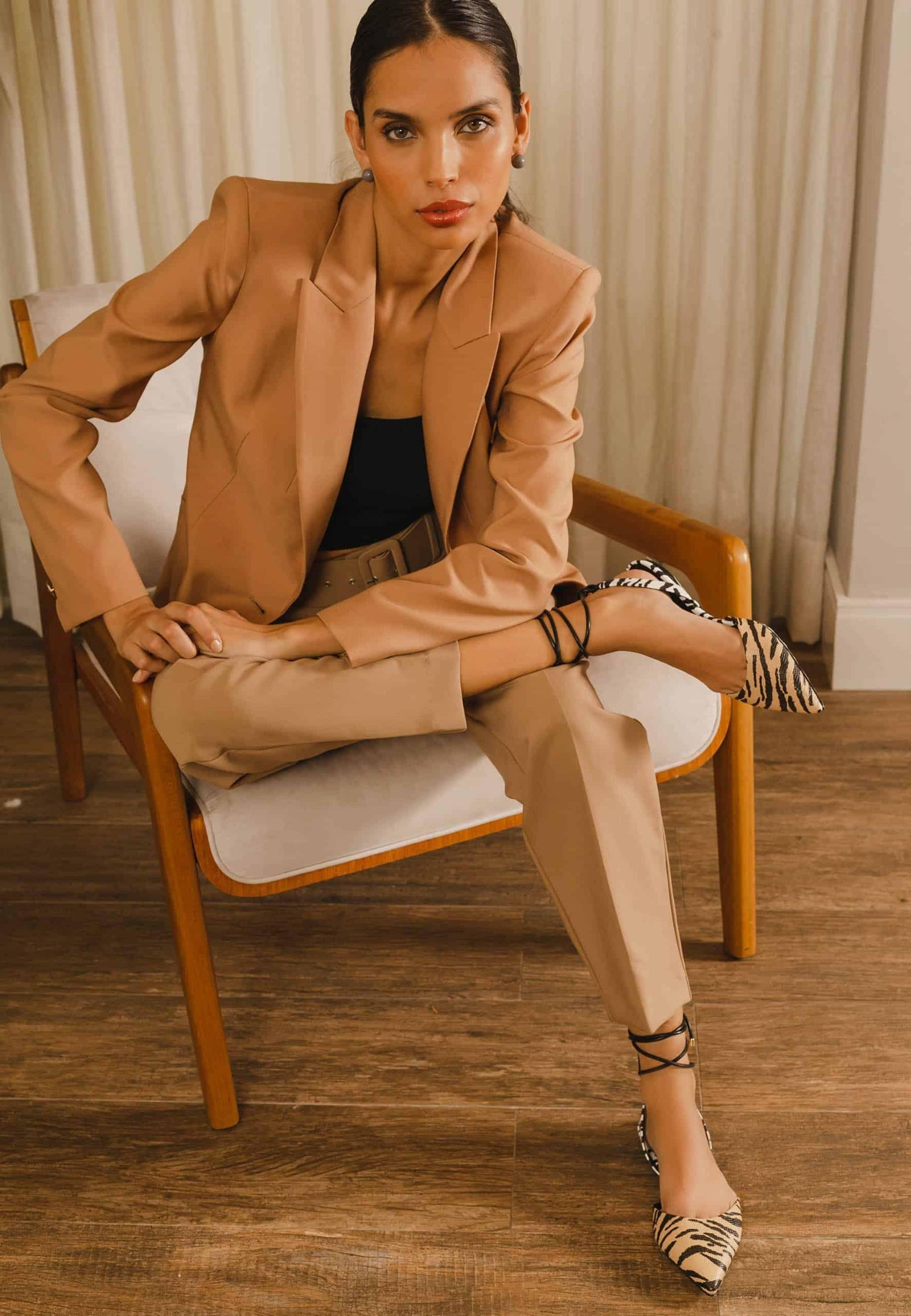 Mangará Atelier Animal Print Calf Leather Flat Sandals Palmito – Women’S Pointed Toe With Ankle Strap