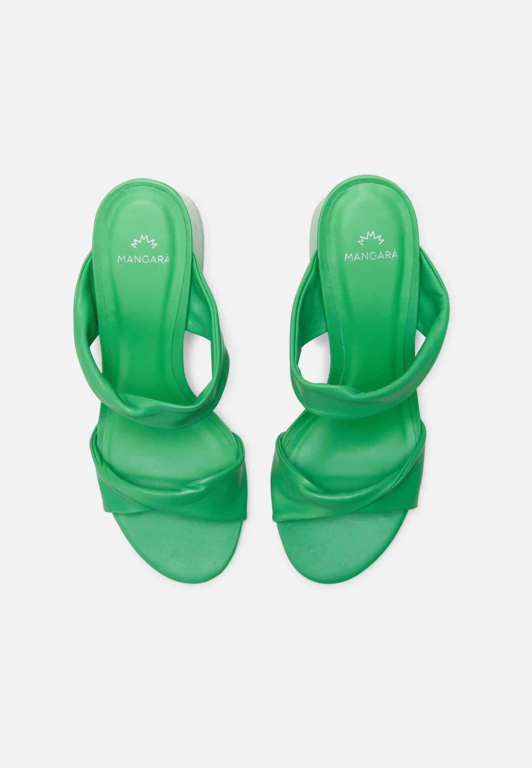 Mangará Atelier Green Goat Leather Mules Xaxim – Women’S 6.5 Cm Block Heel Sandals