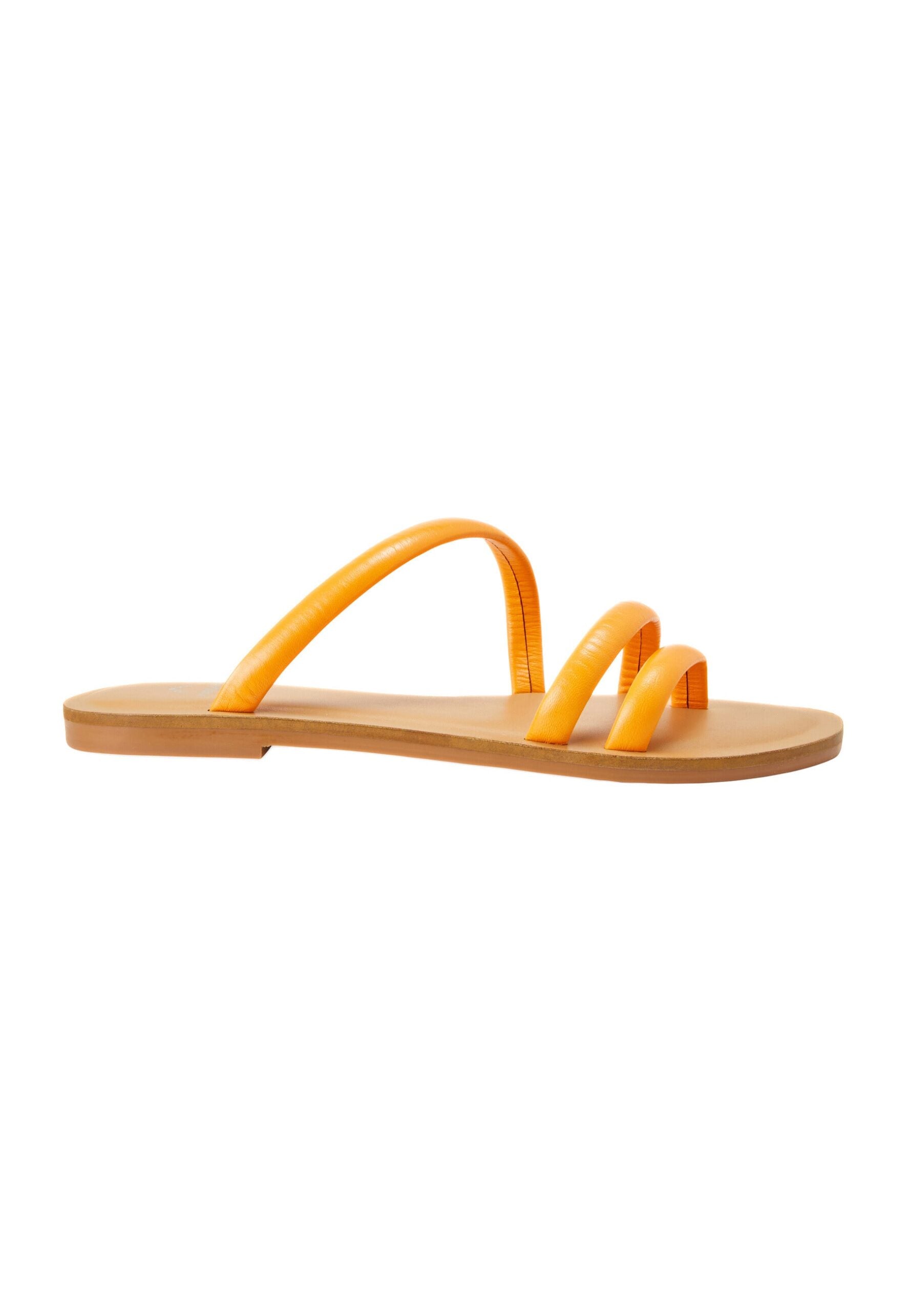 Mangará Atelier Orange Calf Leather Flat Sandals – Women’S Minimalist Three-Strap Slides