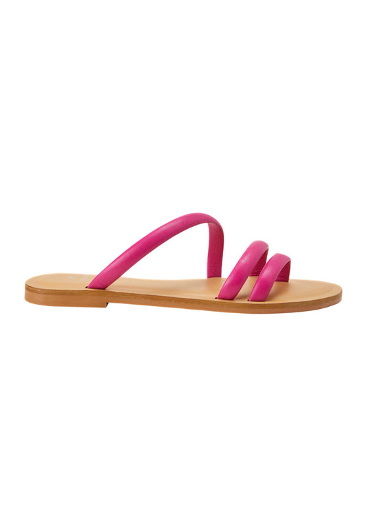 Mangará Atelier Pink Calf Leather Flat Sandals – Women’S Minimalist Three-Strap Slides