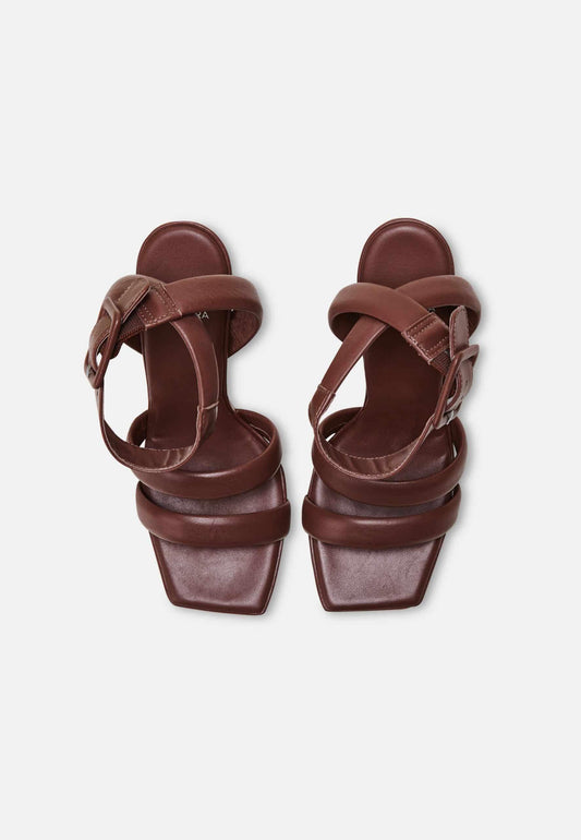 Mangará Atelier Brown Calf Leather Sandals Uvaia – Women’S 8 Cm Sculpted Heel With Ankle Strap