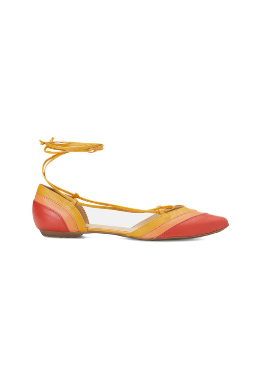 Mangará Atelier Orange Calf Leather Sandals Cereja – Women’S Summer Flat Tie-Up Shoes