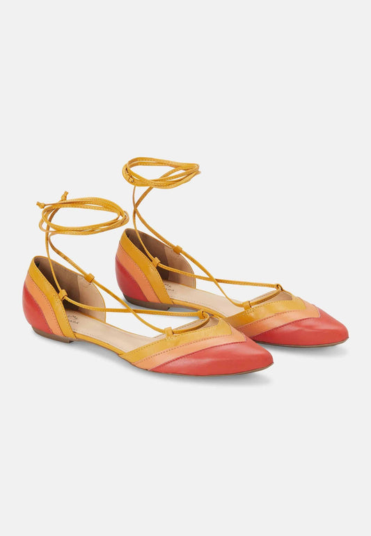 Mangará Atelier Orange Calf Leather Sandals Cereja – Women’S Summer Flat Tie-Up Shoes