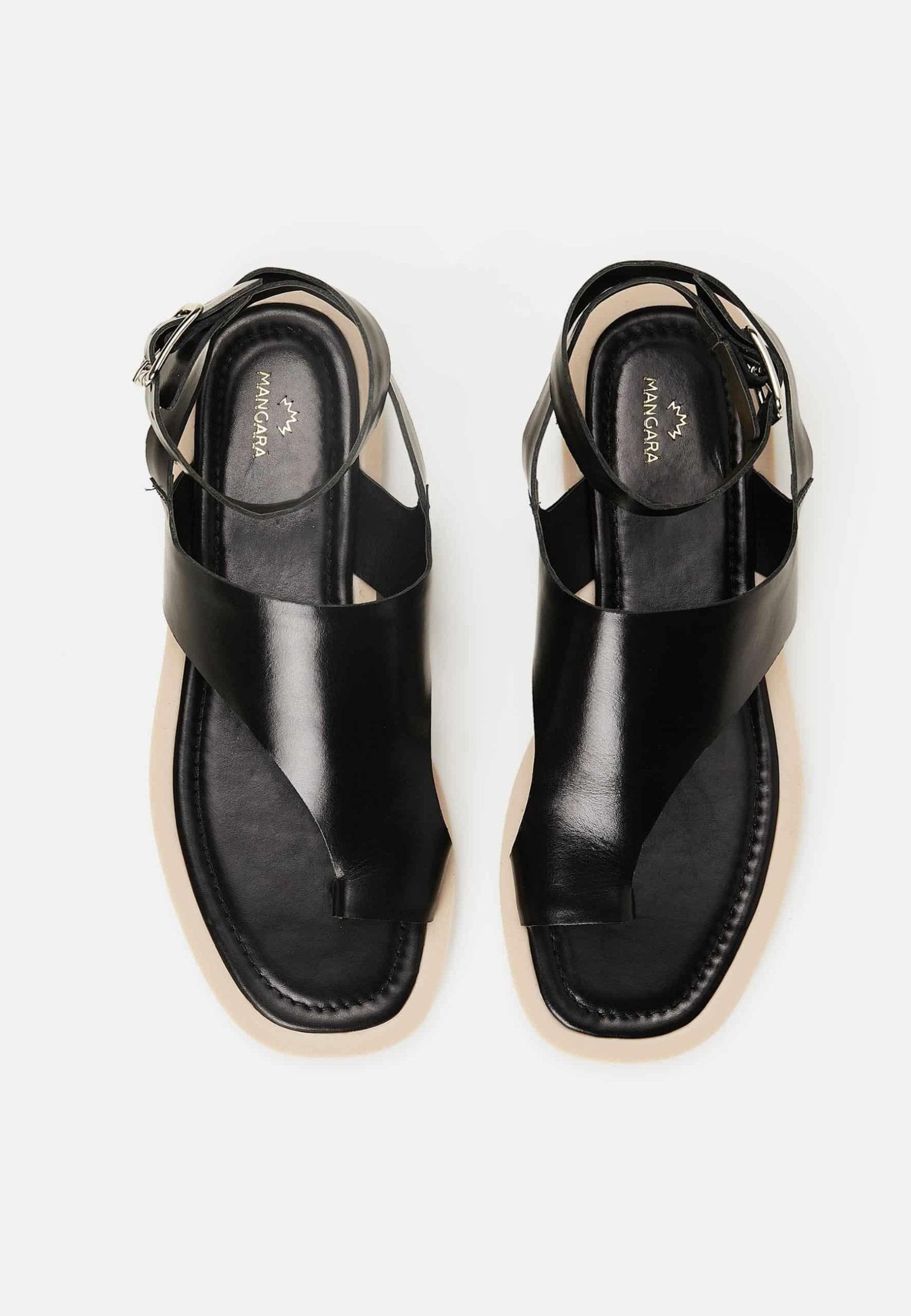 Mangará Atelier Black Leather Toe-Ring Sandals – Handmade Women’S Flat Sandals