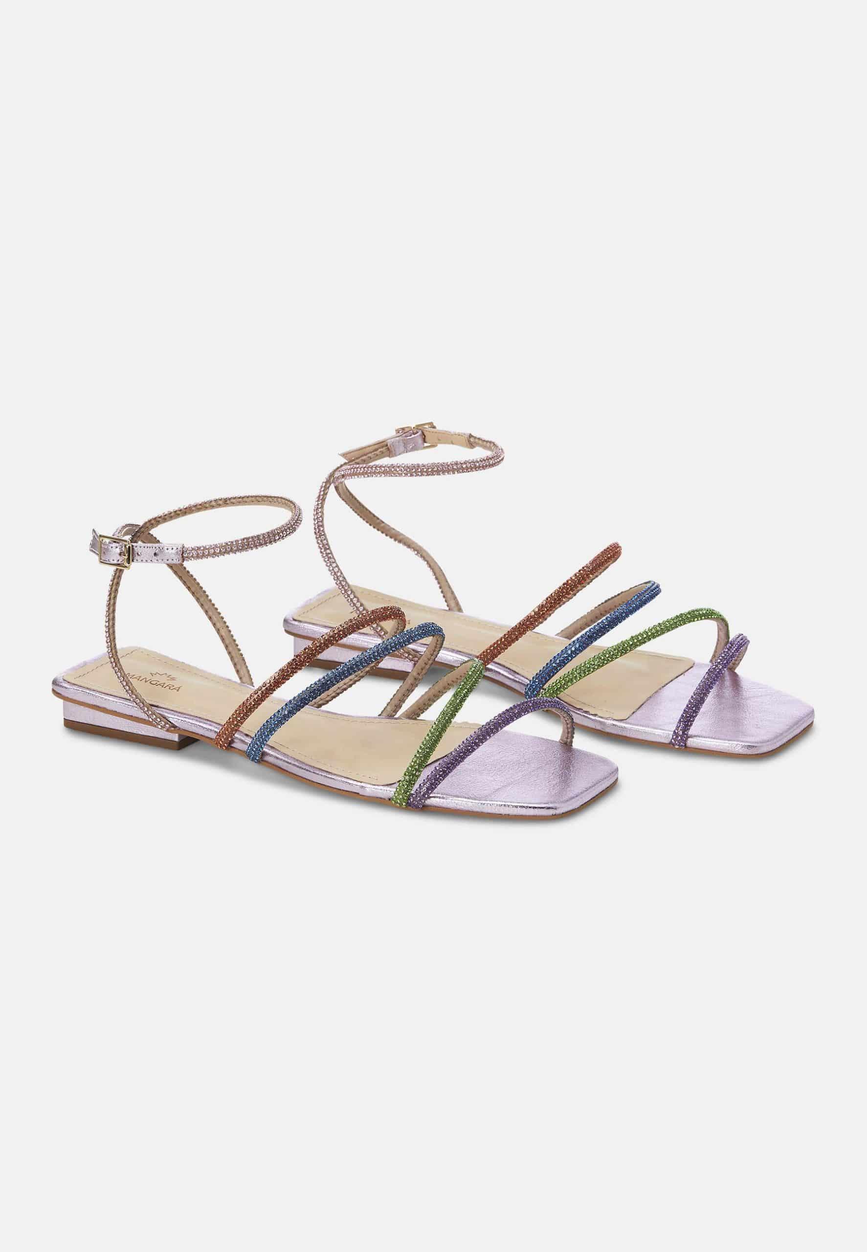 Mangará Atelier Multicolor Crystal Strappy Sandals – Elegant Women’S Flat Shoes