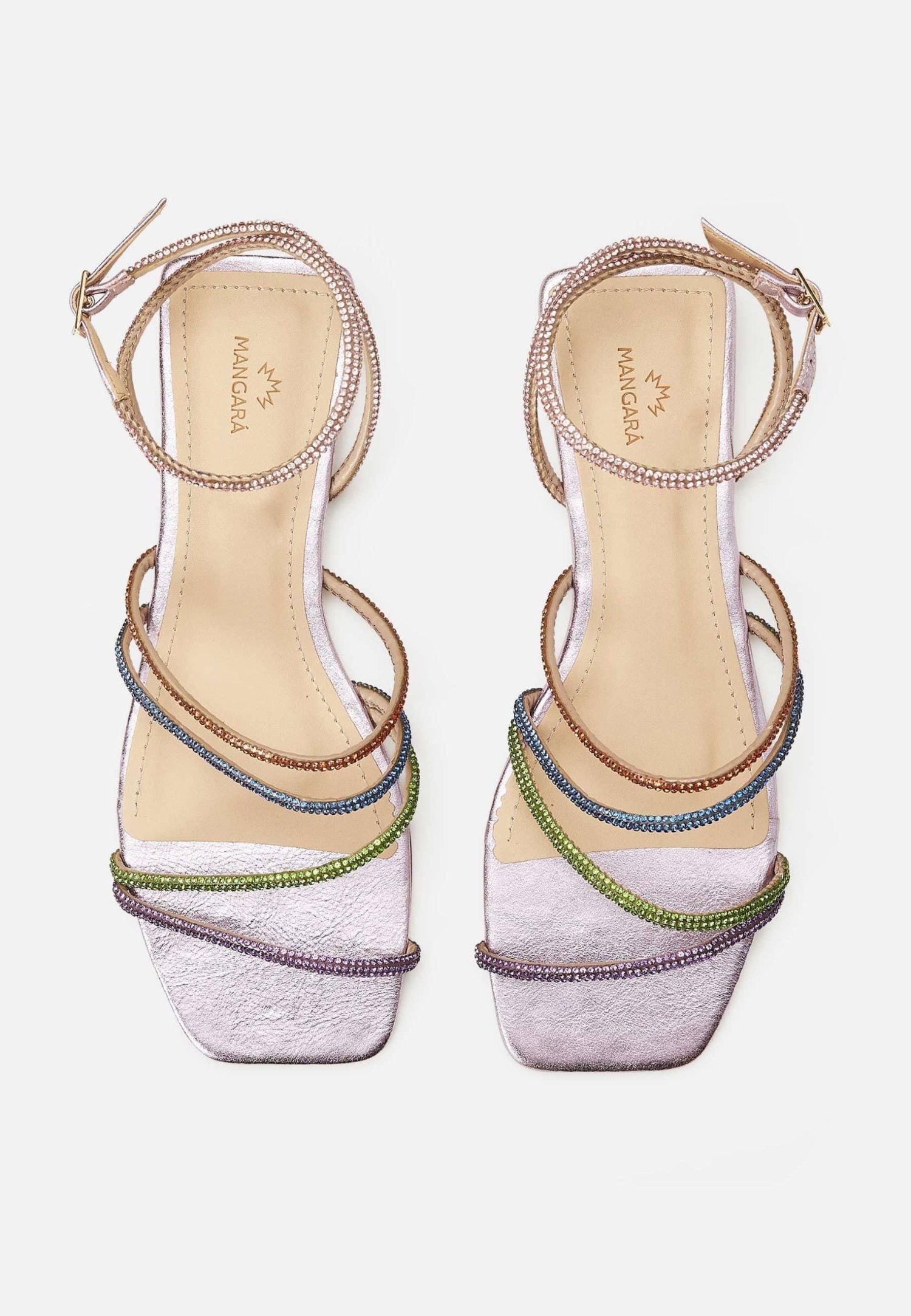Mangará Atelier Multicolor Crystal Leather Sandals – 8 Cm Heeled Strappy Design