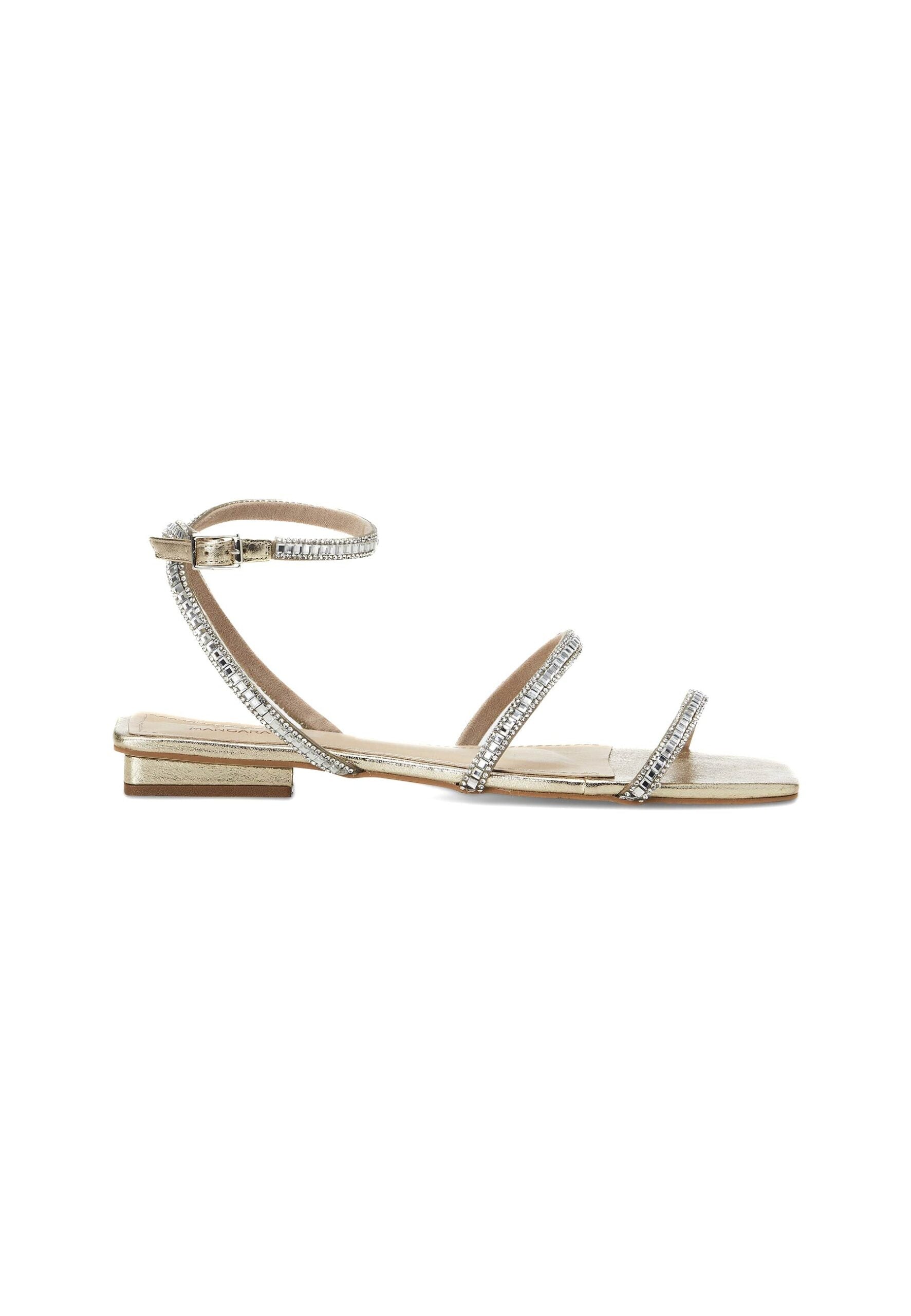 Mangará Atelier Gold Leather Flat Sandals – Handcrafted With Crystal Straps